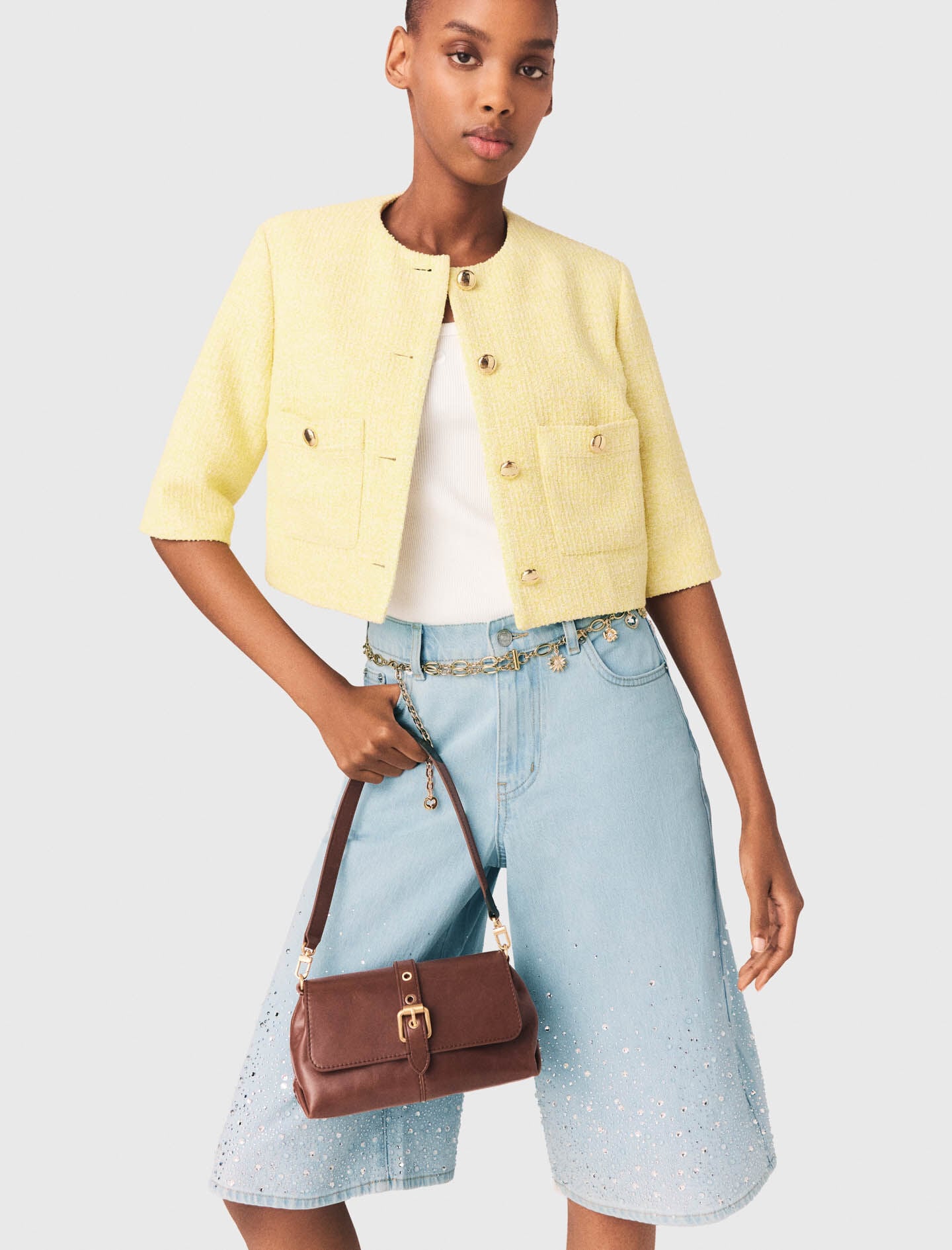 Maje Short-sleeved tweed jacket