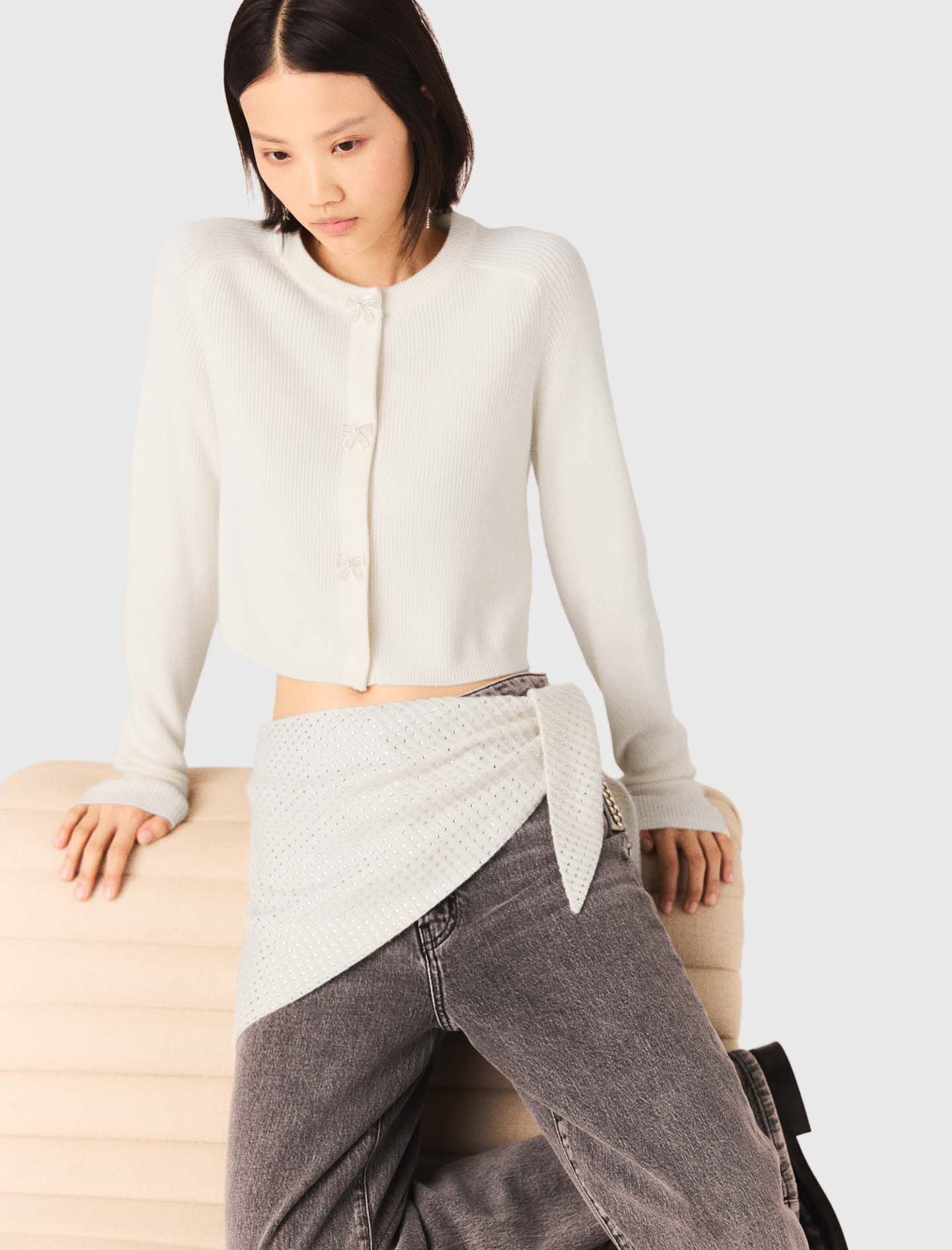 Maje Bow jewellery button cardigan