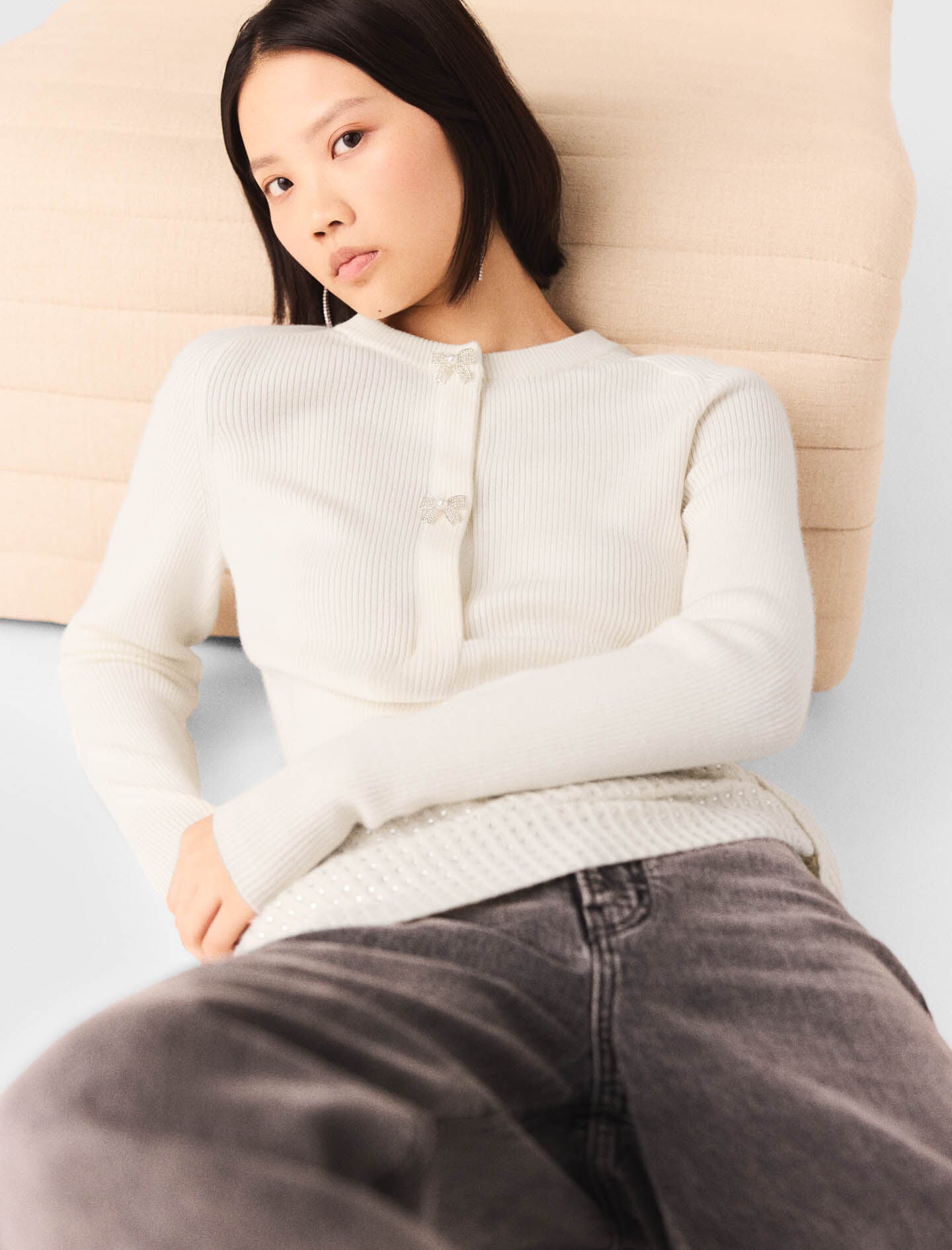 Maje Bow jewellery button cardigan