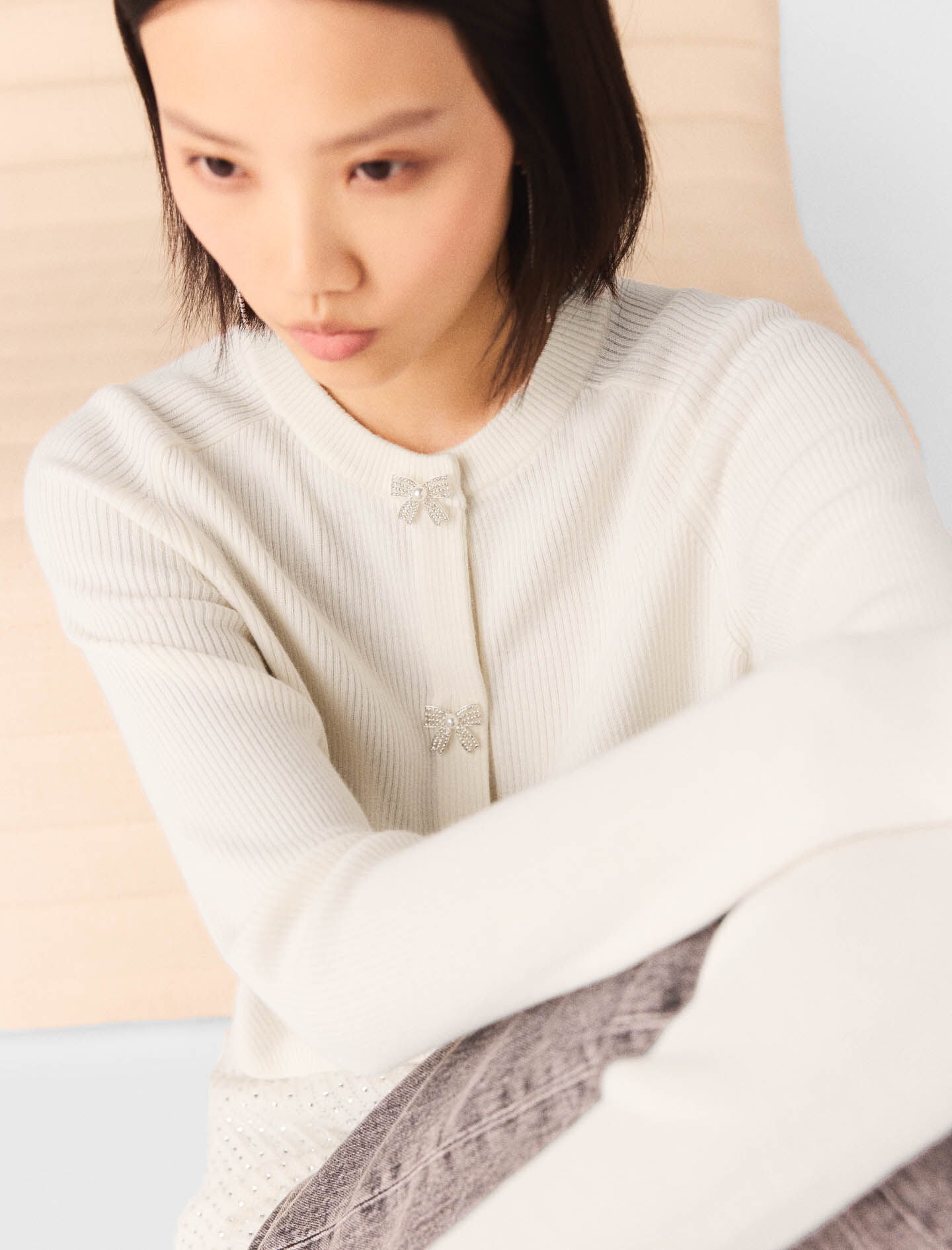 Maje Bow jewellery button cardigan