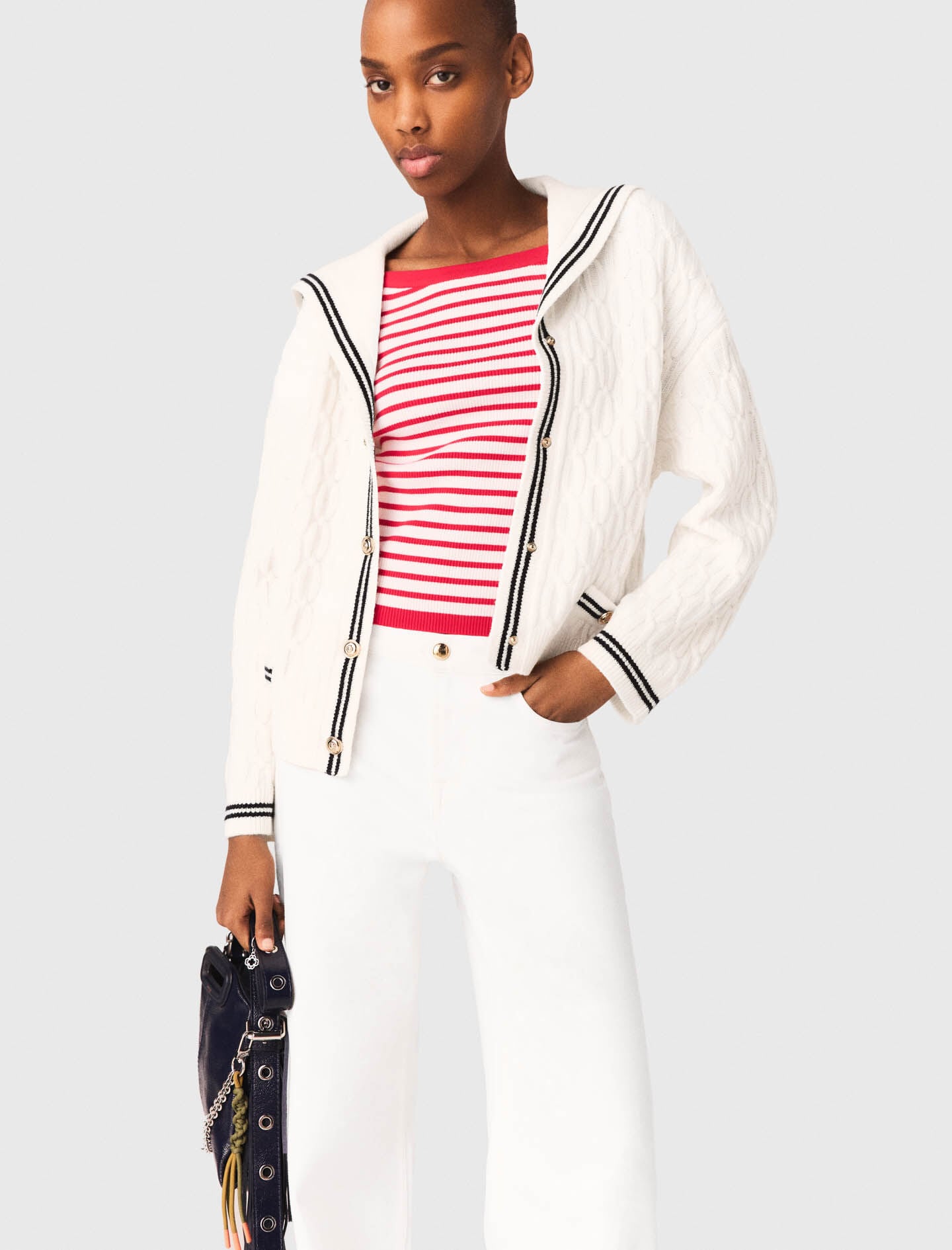 Maje Cable-knit boat neck cardigan