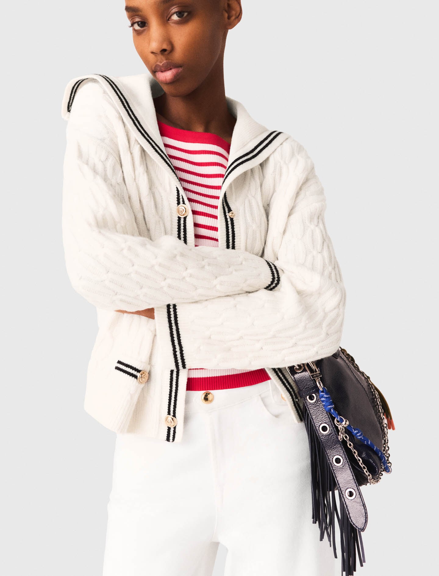 Maje Cable-knit boat neck cardigan