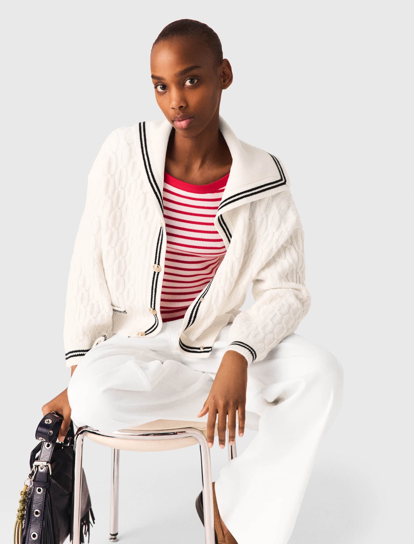 Maje Cable-knit boat neck cardigan