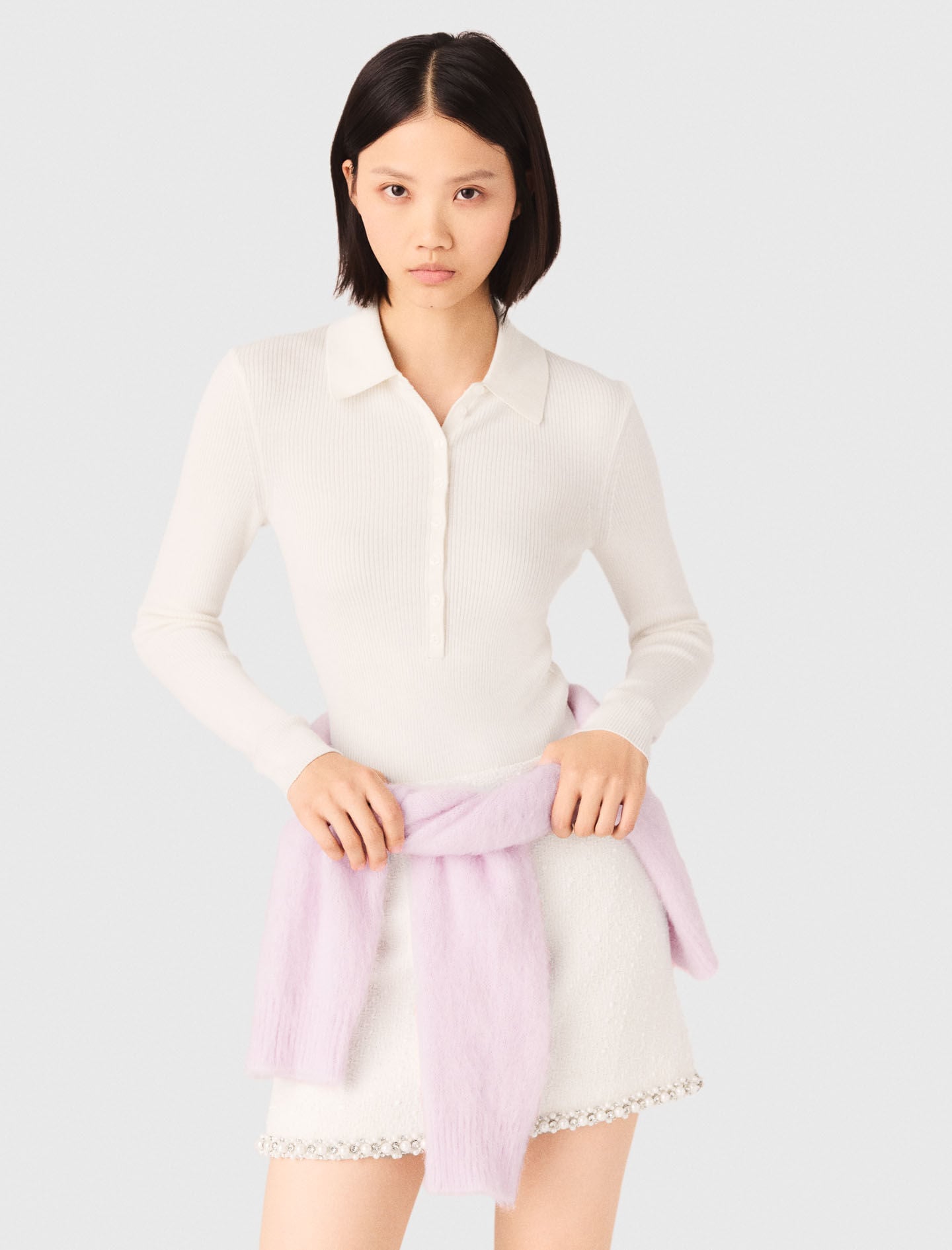 Maje Ribbed polo sweater