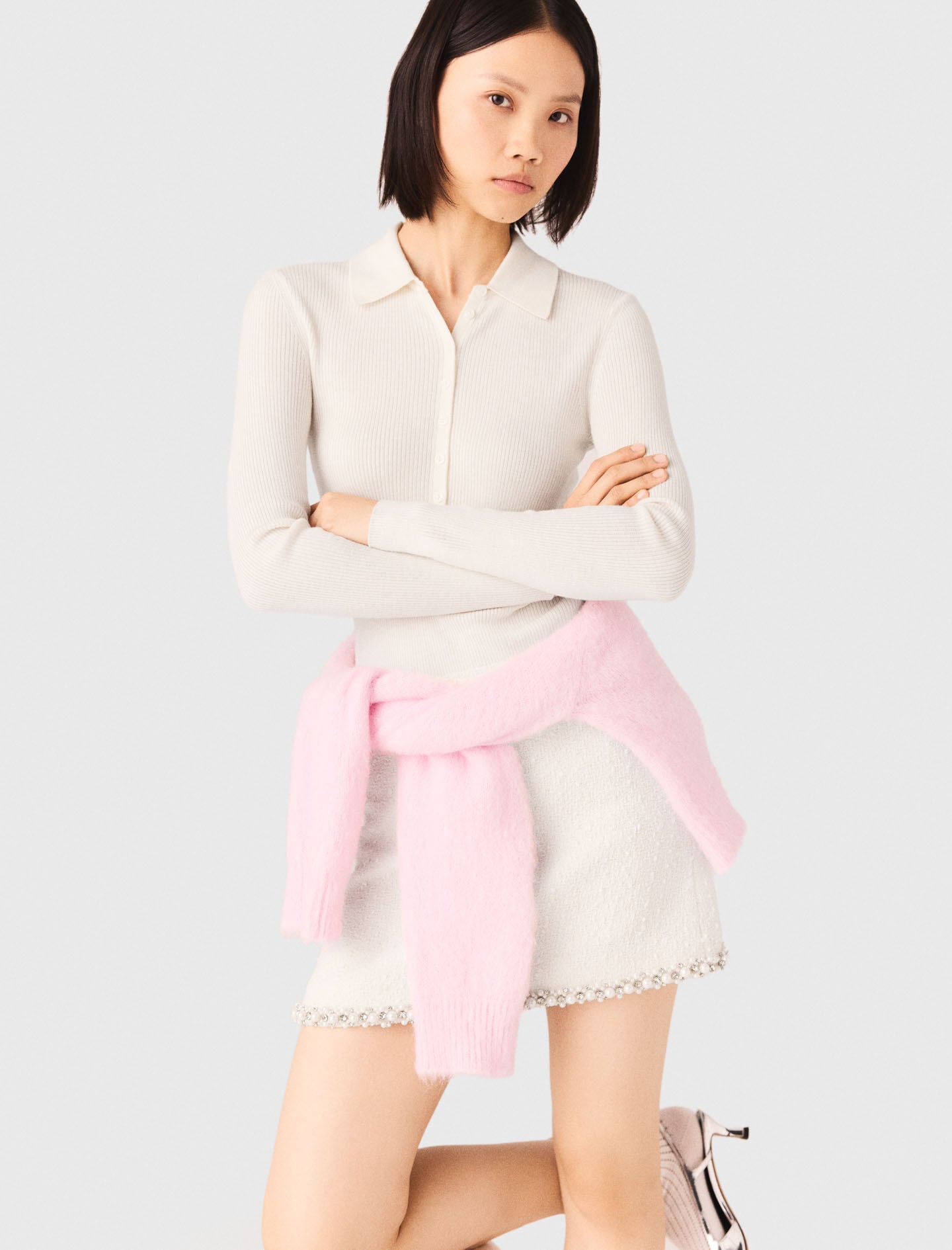 Maje Ribbed polo sweater