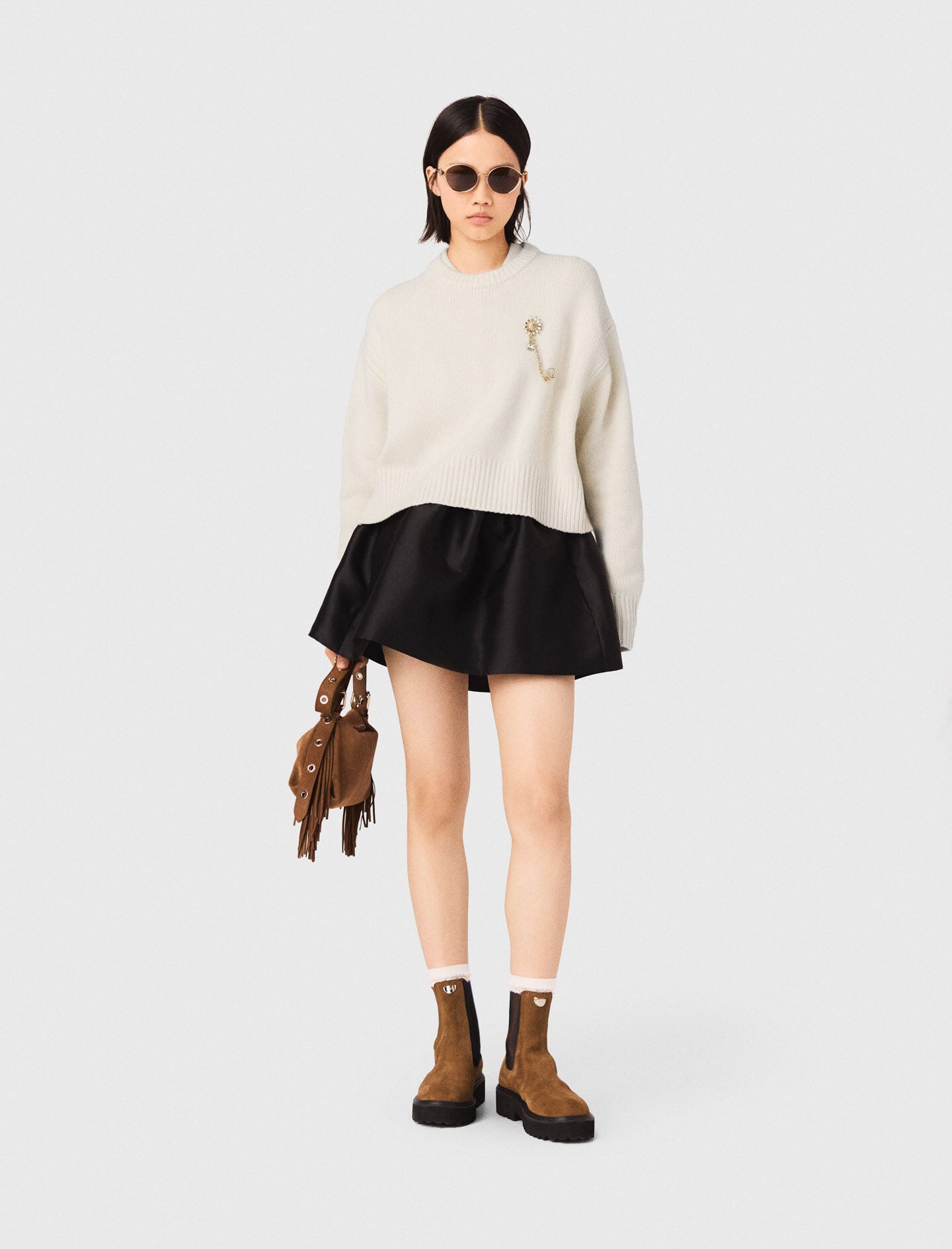 Maje Sweater with floral brooch