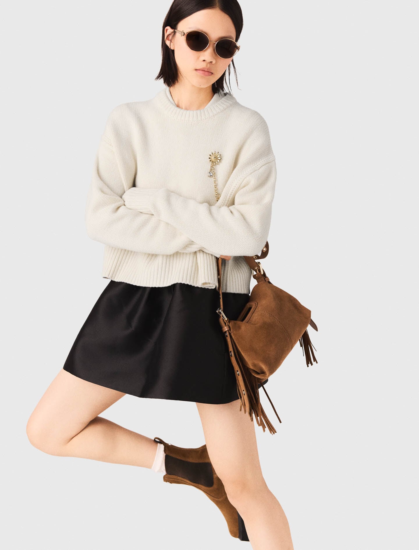 Maje Sweater with floral brooch