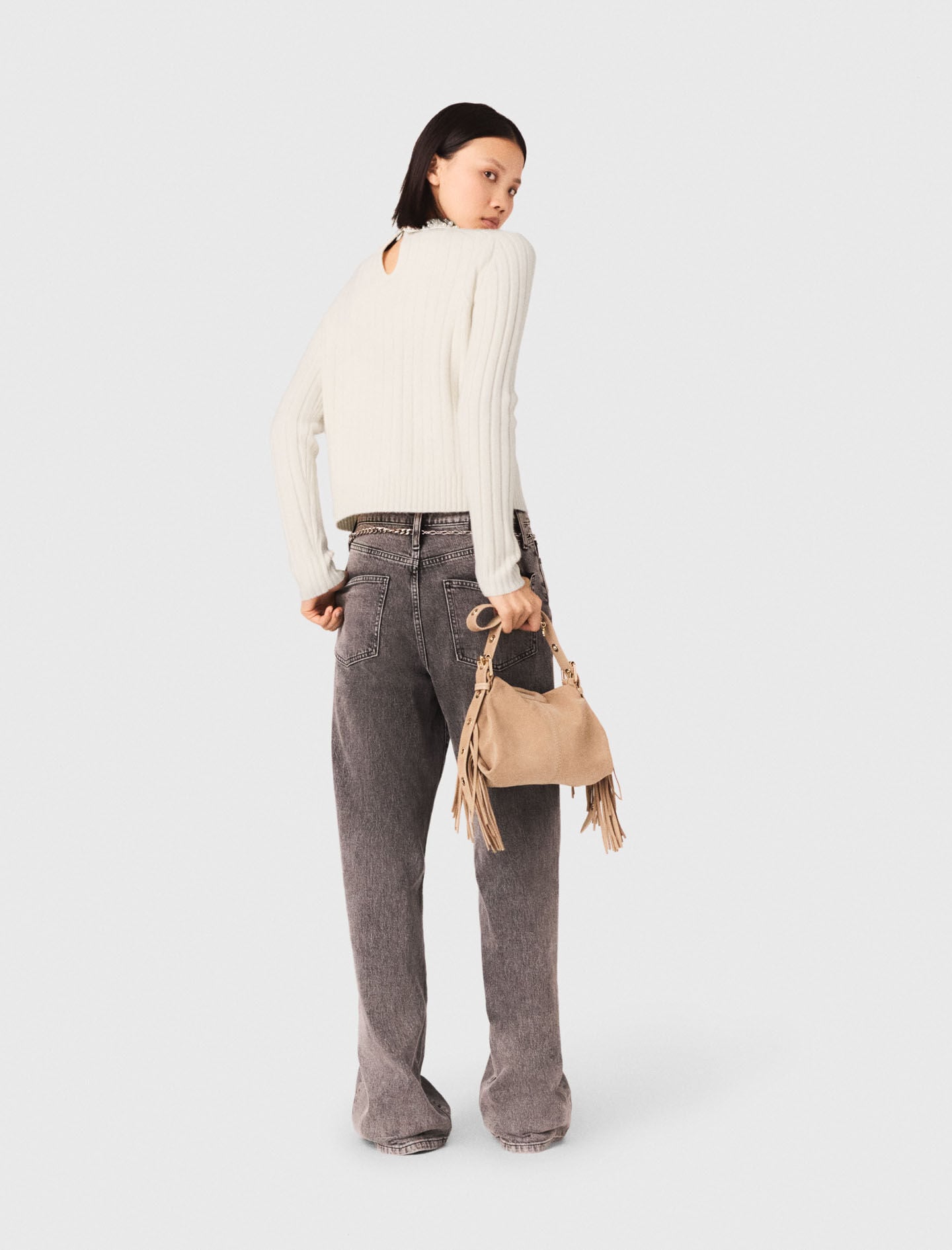 Maje Pearl collar ribbed sweater
