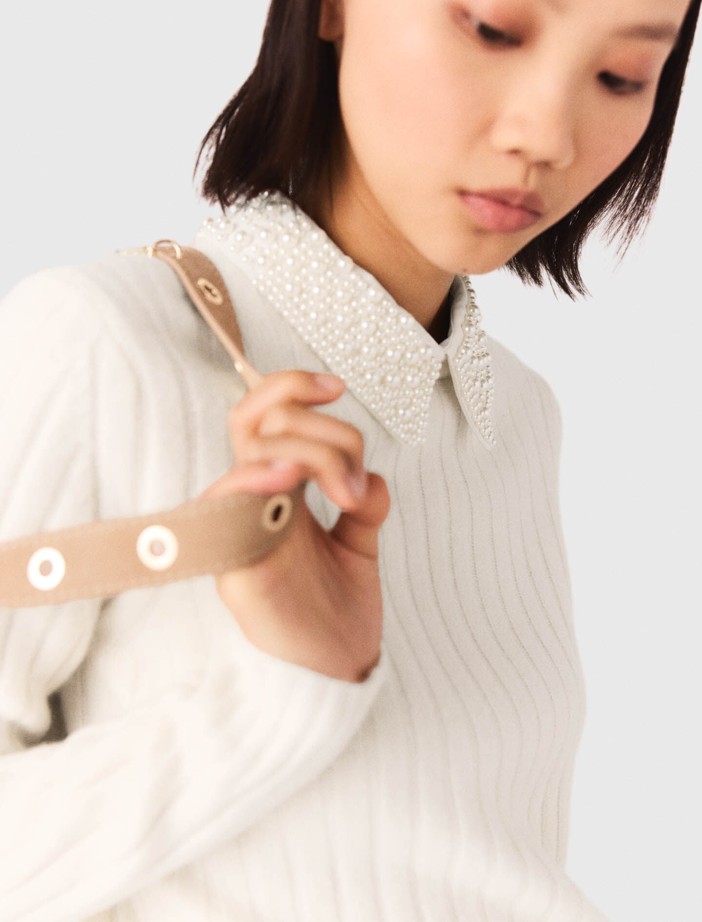 Maje Pearl collar ribbed sweater