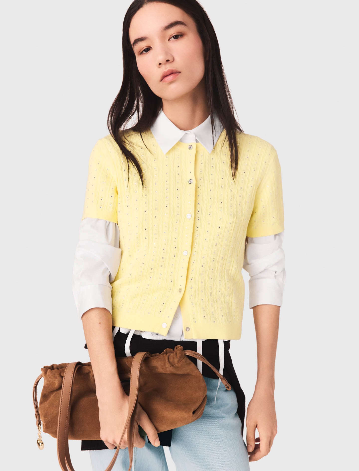 Maje Cardigan with rhinestone neck
