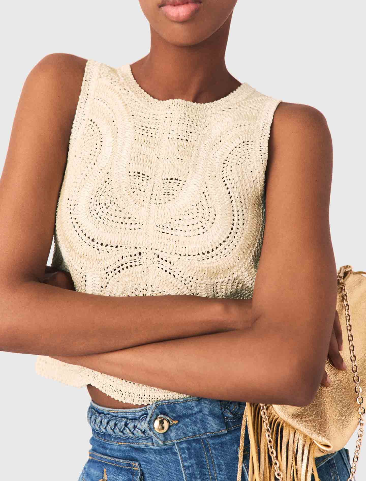 Maje Sleeveless crochet-knit top