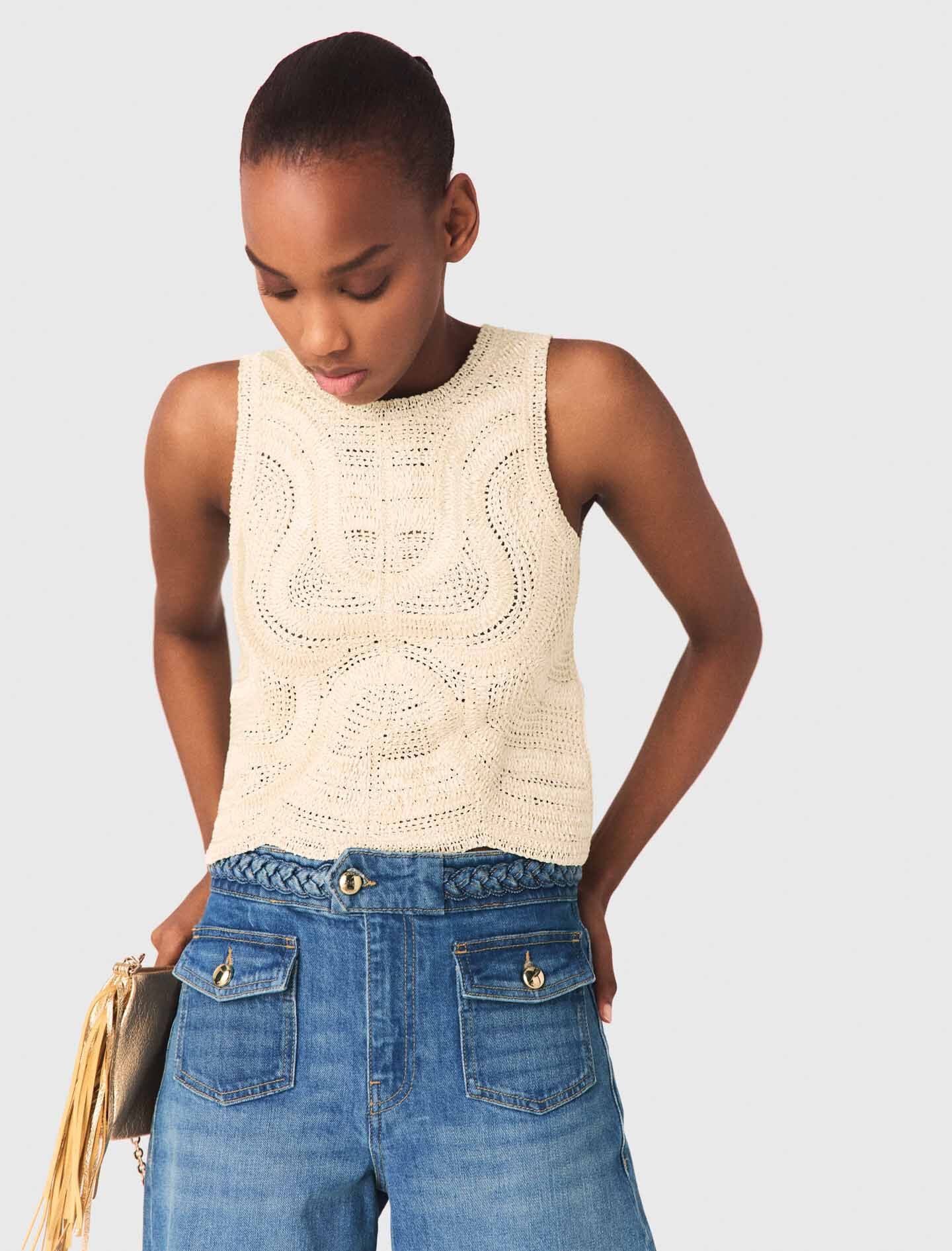 Maje Sleeveless crochet-knit top