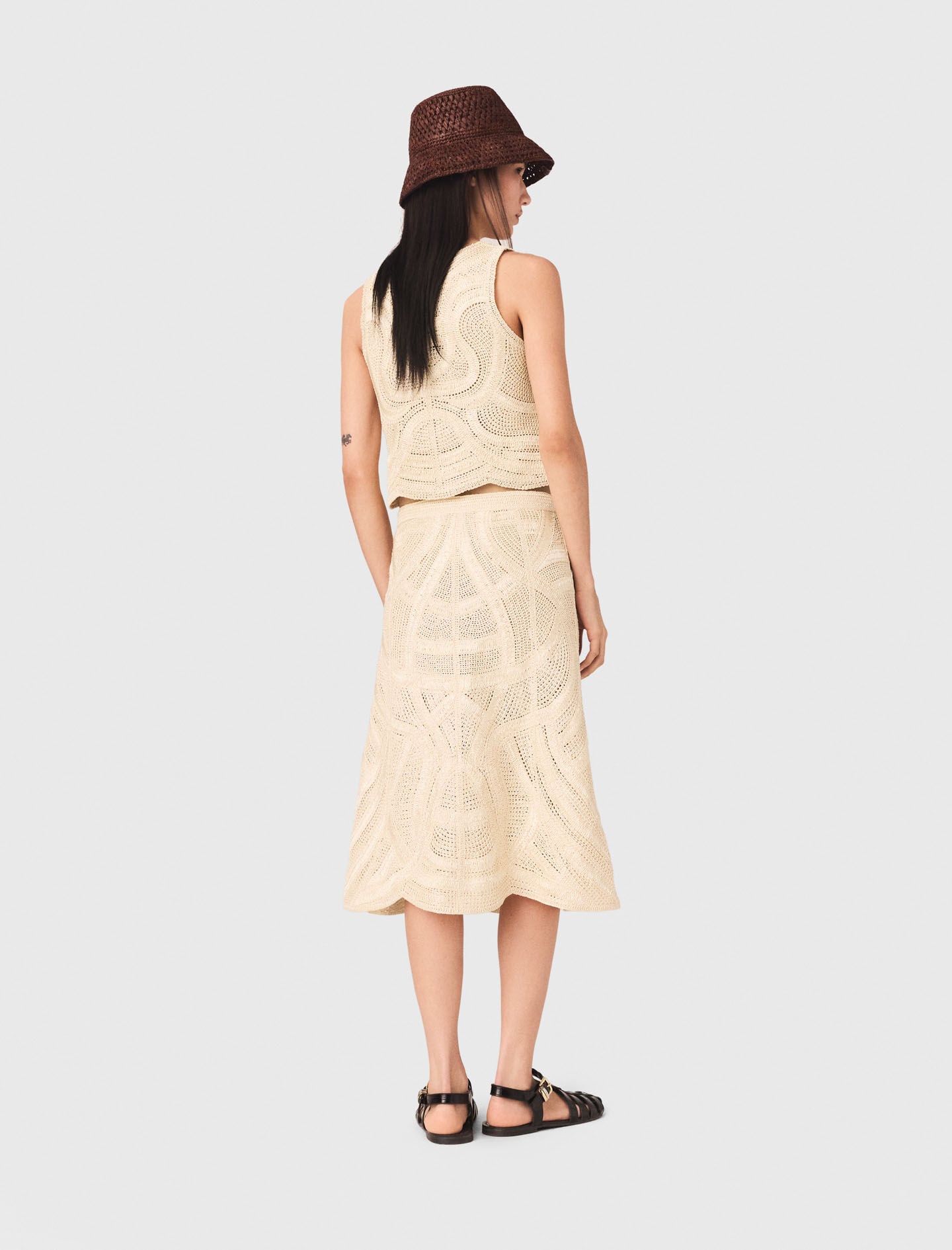 Maje Long crochet skirt