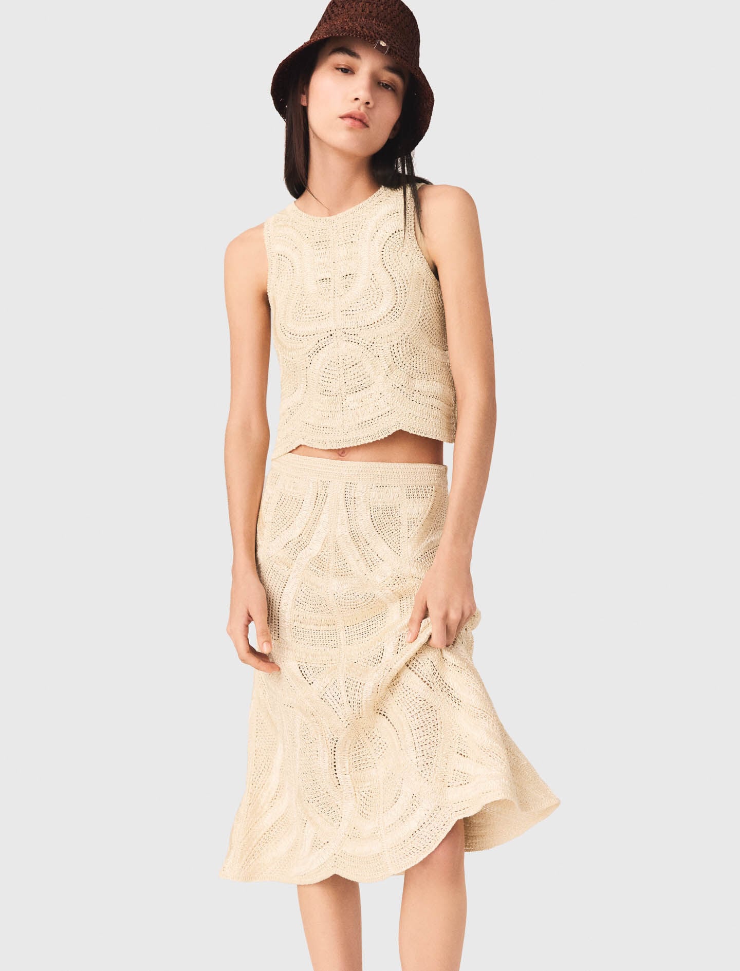 Maje Long crochet skirt