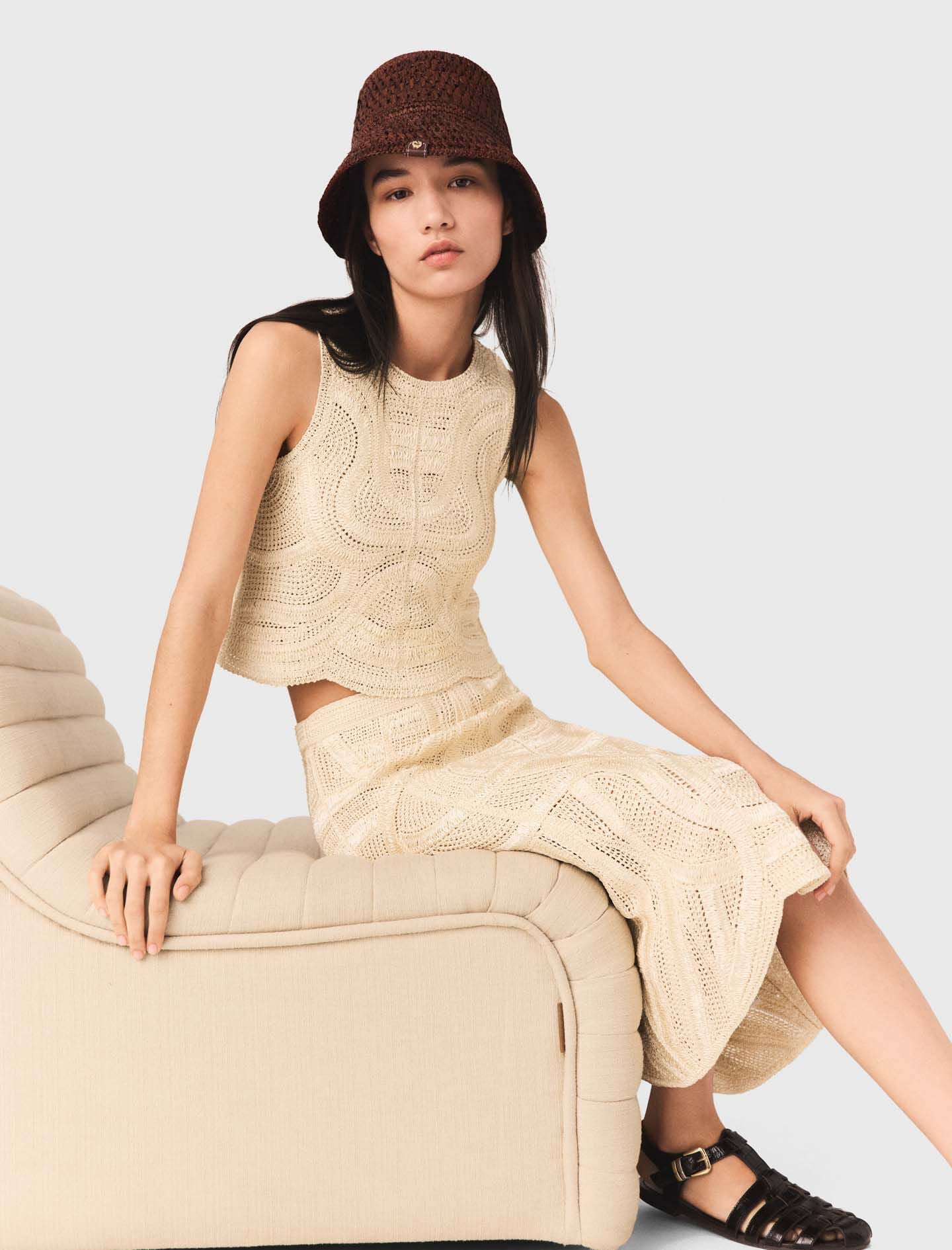 Maje Long crochet skirt