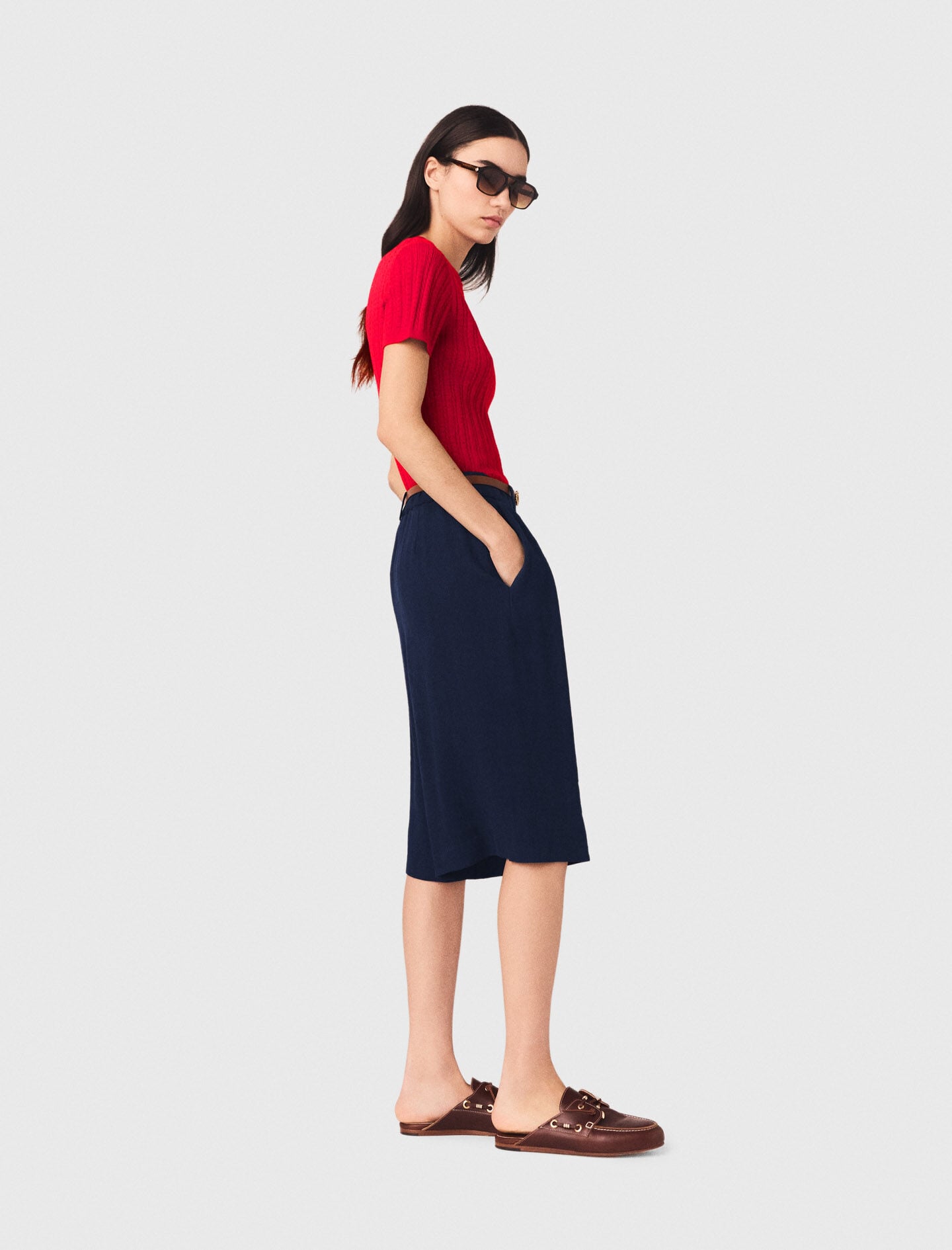Maje Linen-blend Bermuda shorts
