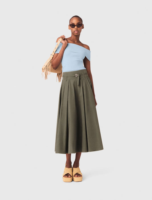 Maje Cotton pleated maxi skirt