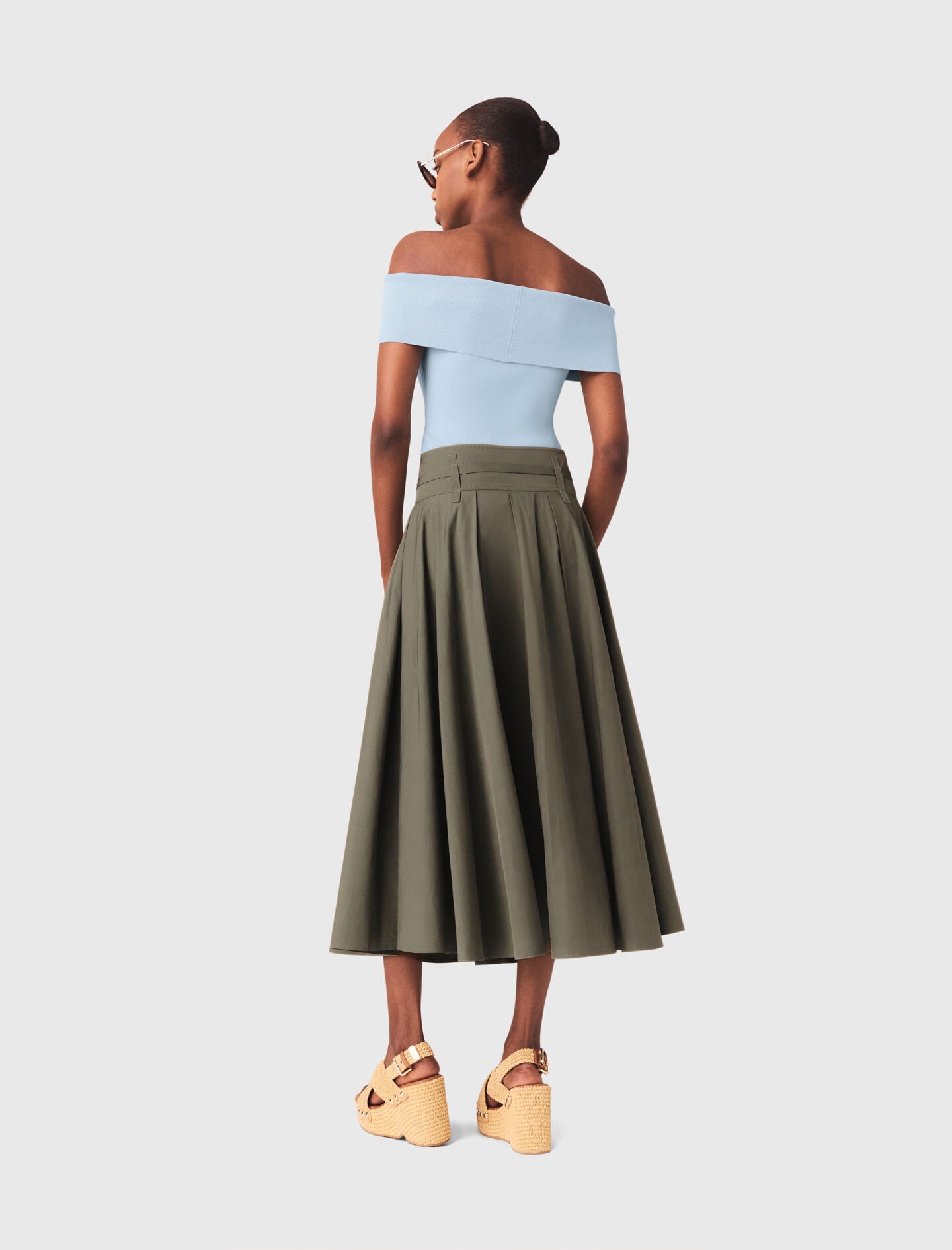 Maje Cotton pleated maxi skirt