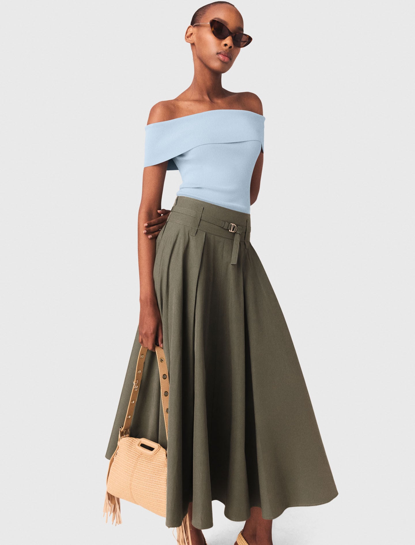 Maje Cotton pleated maxi skirt