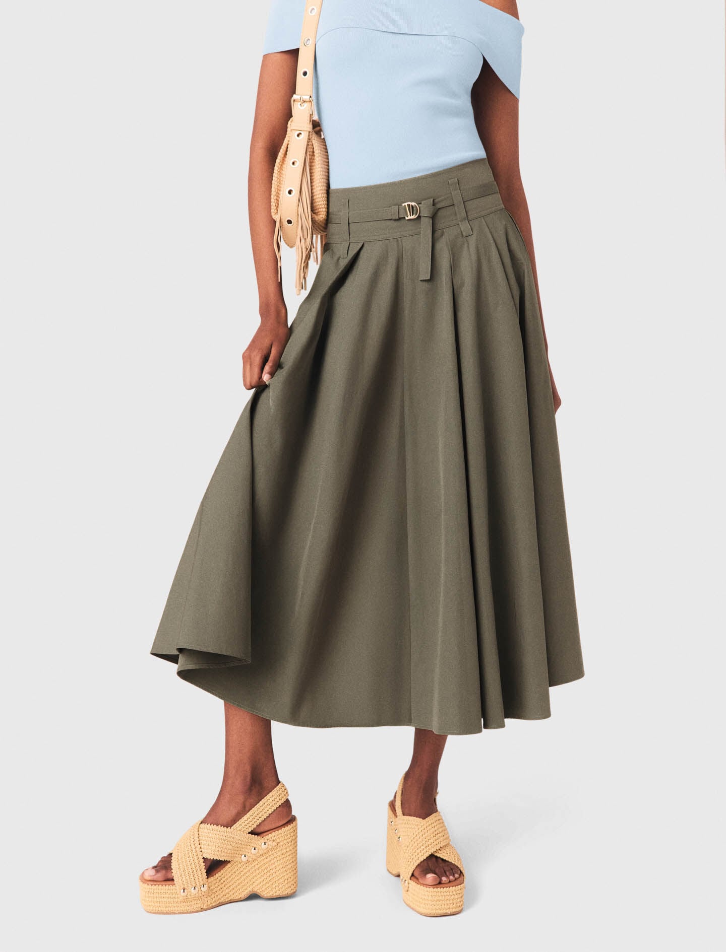 Maje Cotton pleated maxi skirt