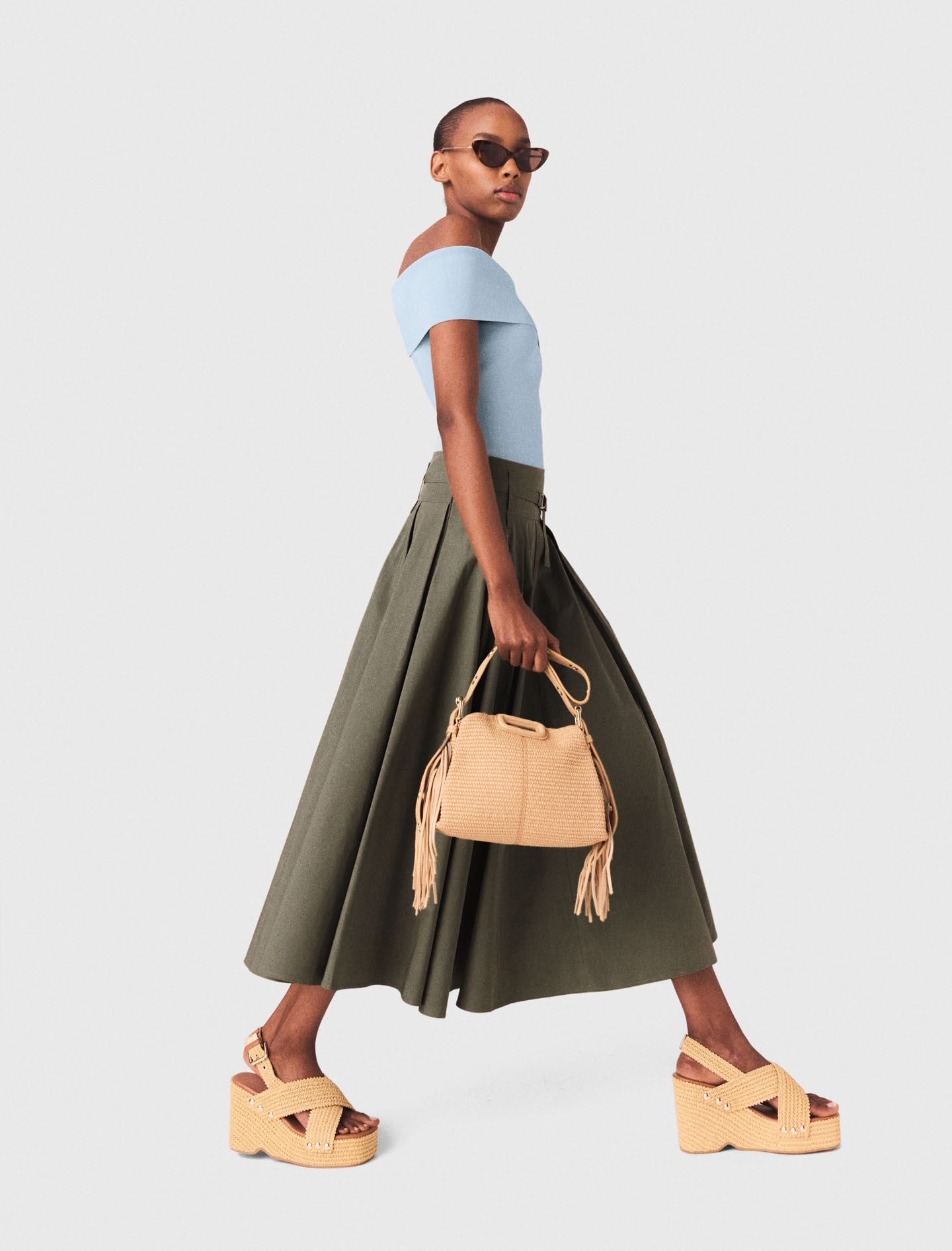 Maje Cotton pleated maxi skirt