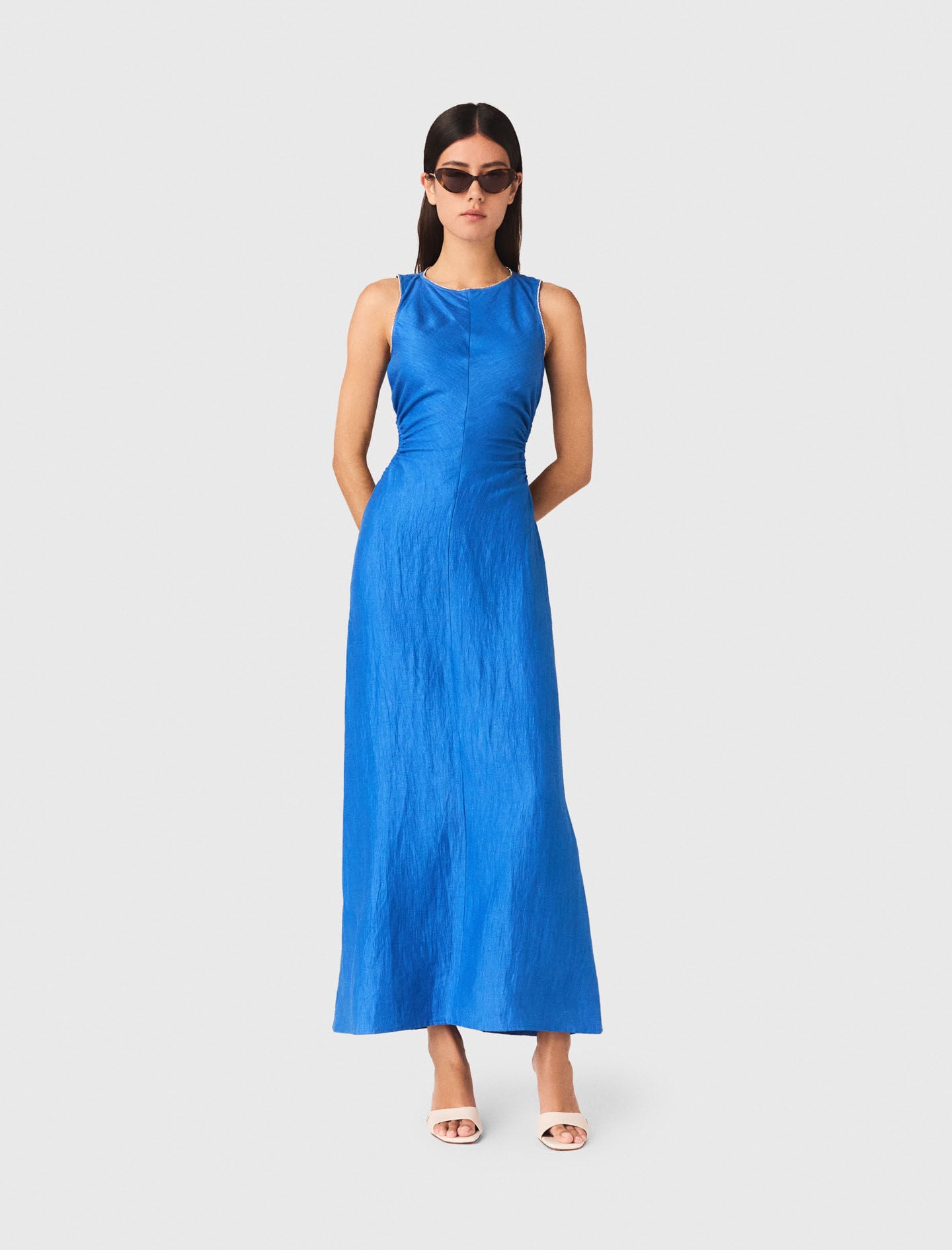 Maje Backless Linen-Blend Midi Dress