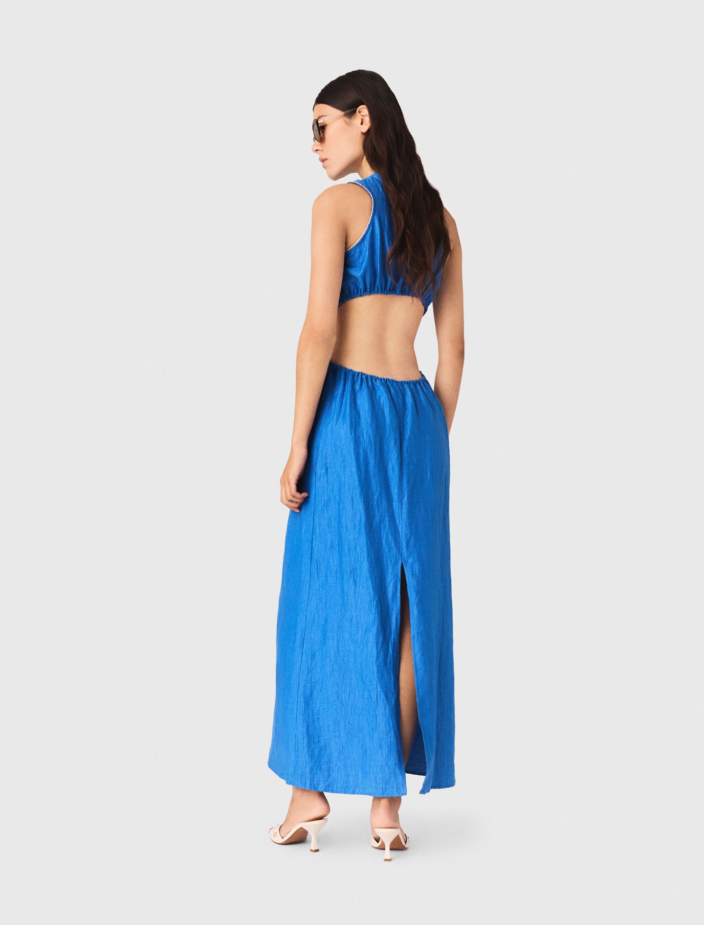 Maje Backless Linen-Blend Midi Dress