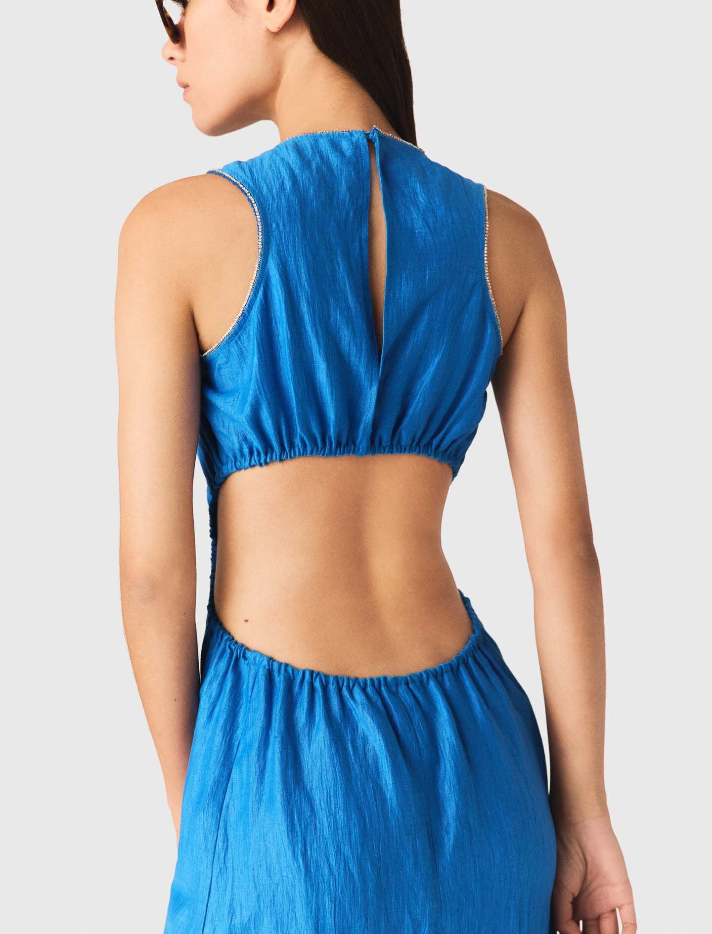 Maje Backless Linen-Blend Midi Dress