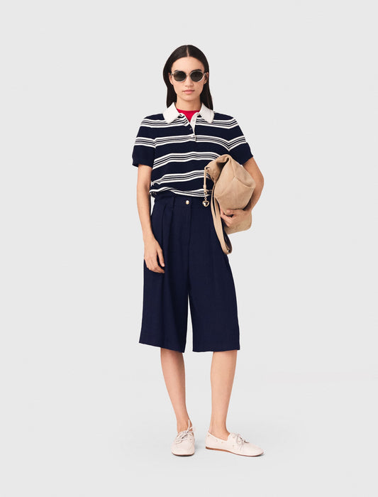 Maje Striped polo with rhinestone collar