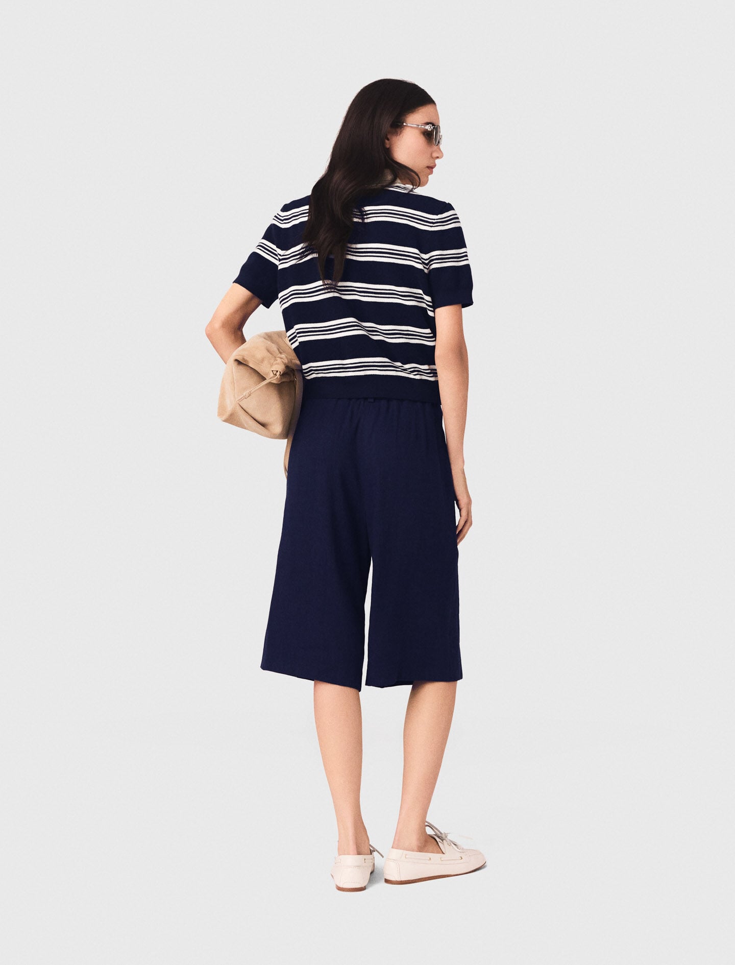 Maje Striped polo with rhinestone collar