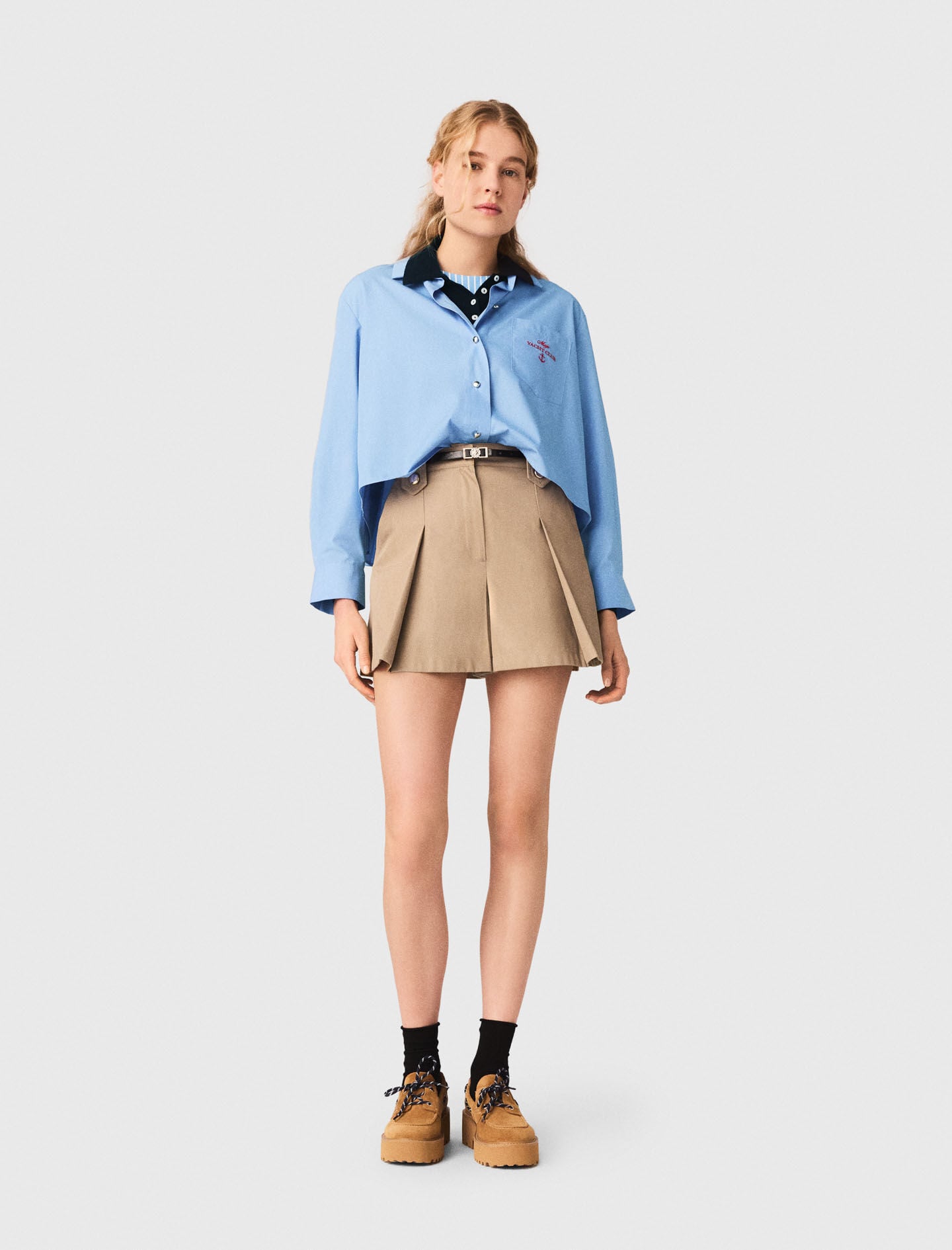 Maje Pleated cotton shorts