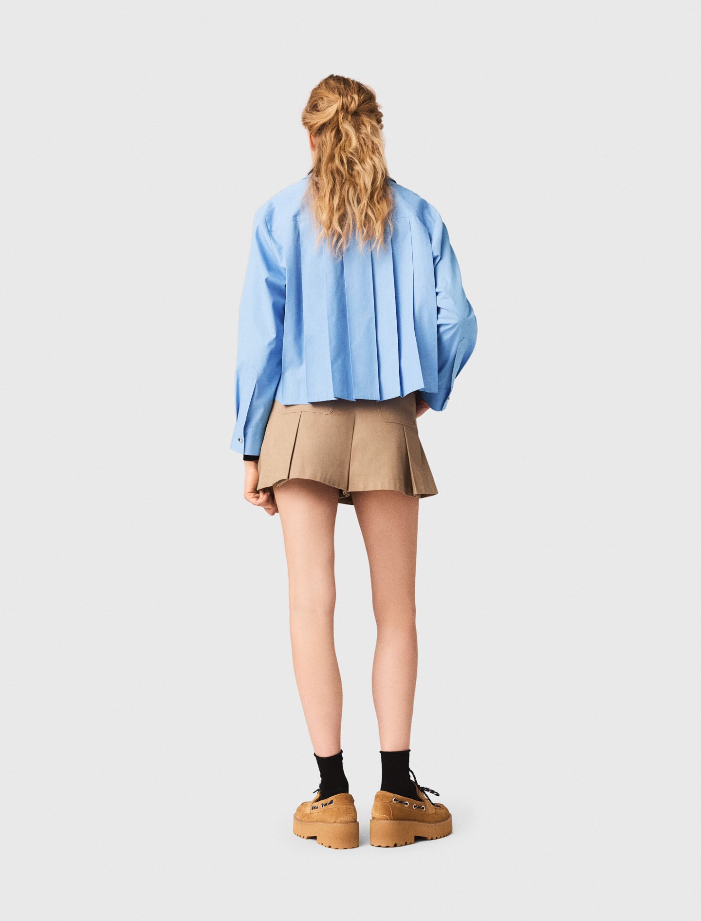 Maje Pleated cotton shorts