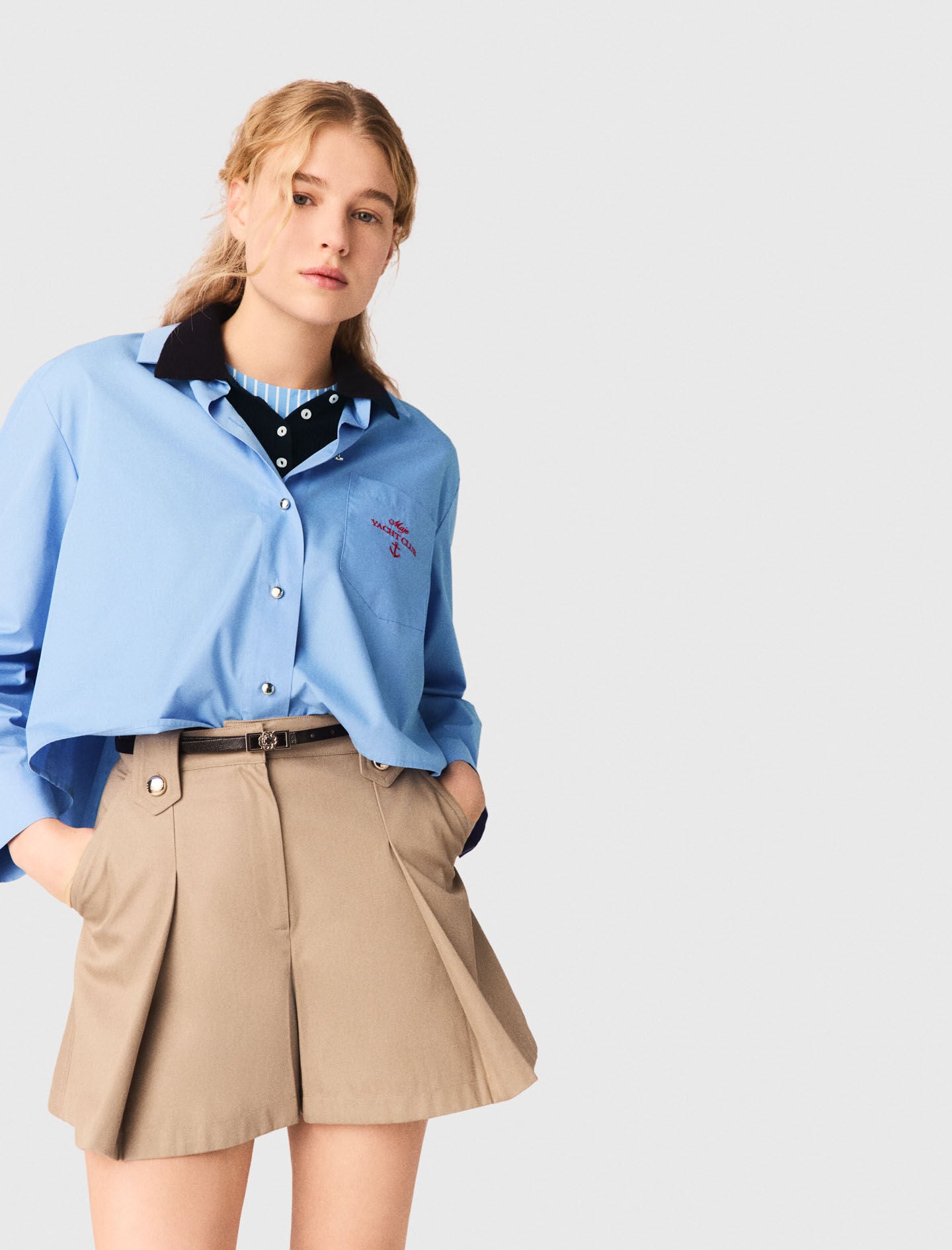 Maje Pleated cotton shorts