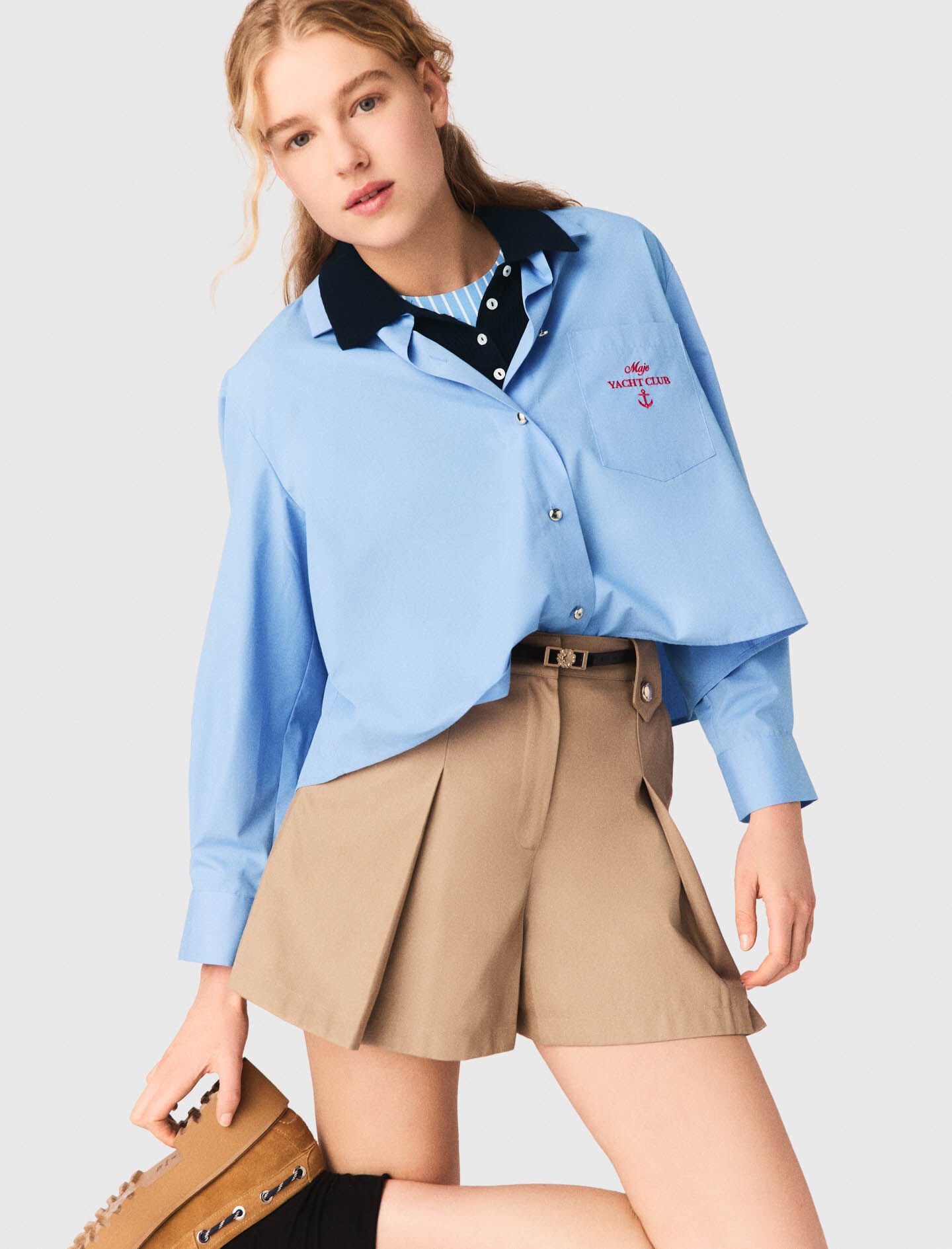 Maje Pleated cotton shorts