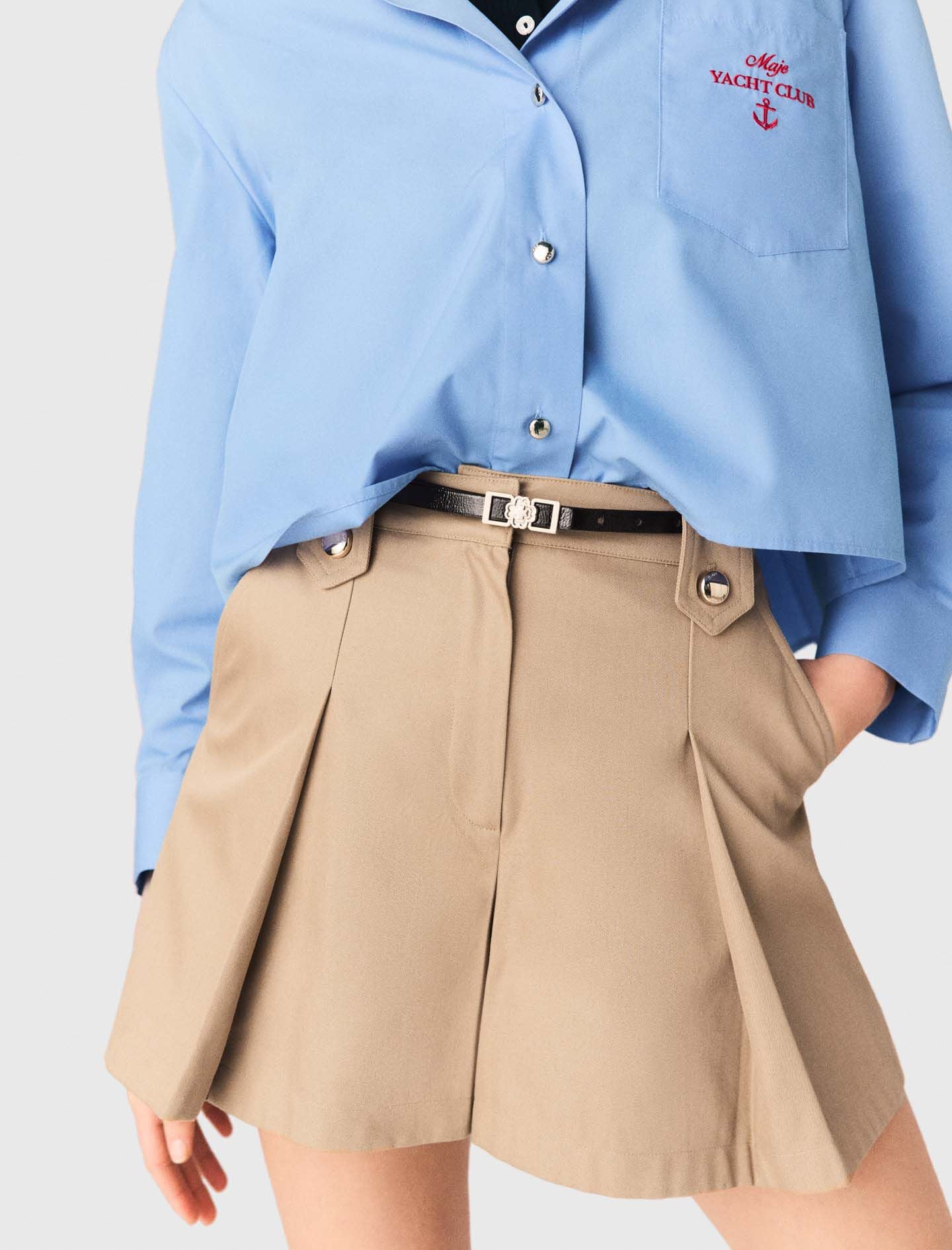Maje Pleated cotton shorts