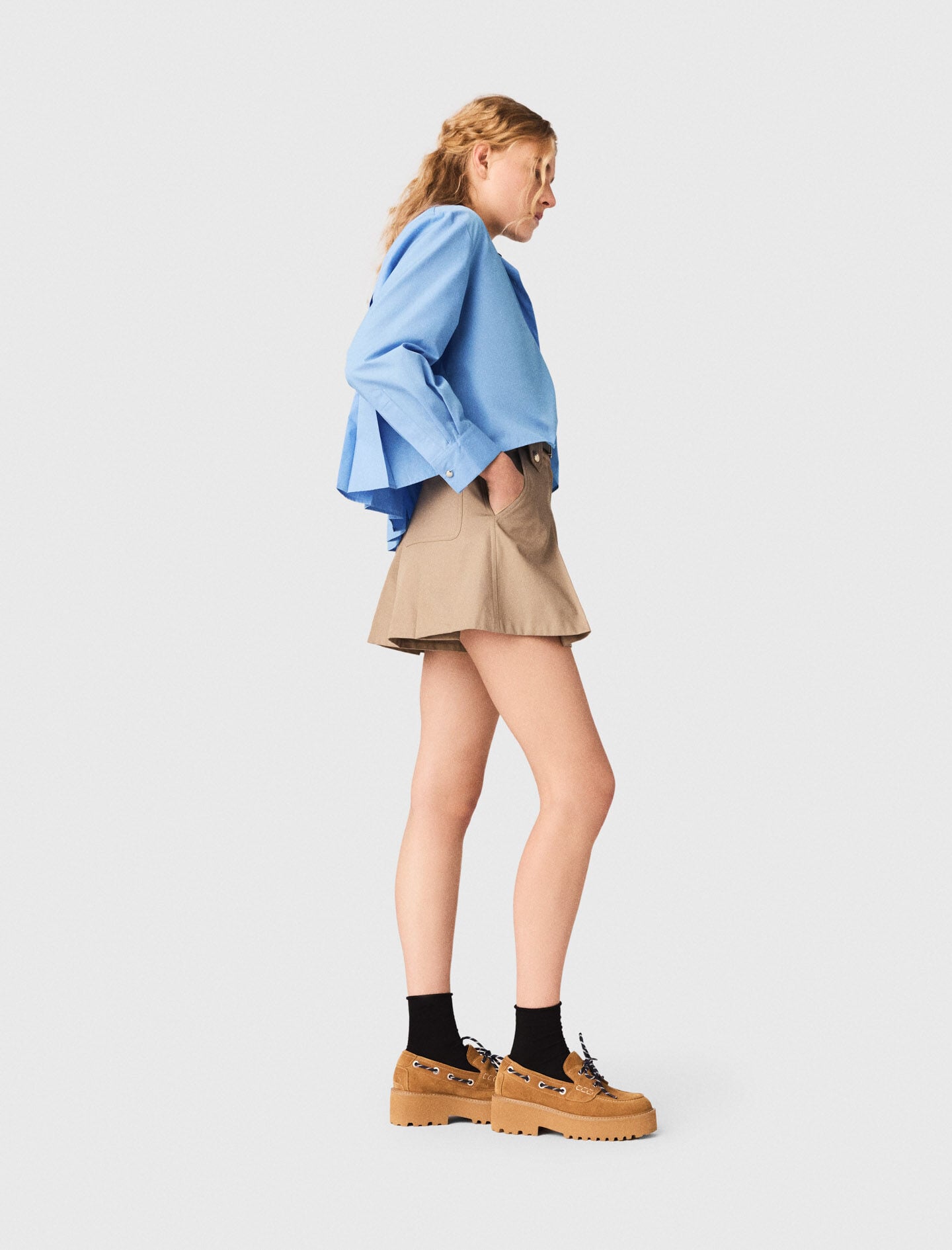 Maje Pleated cotton shorts