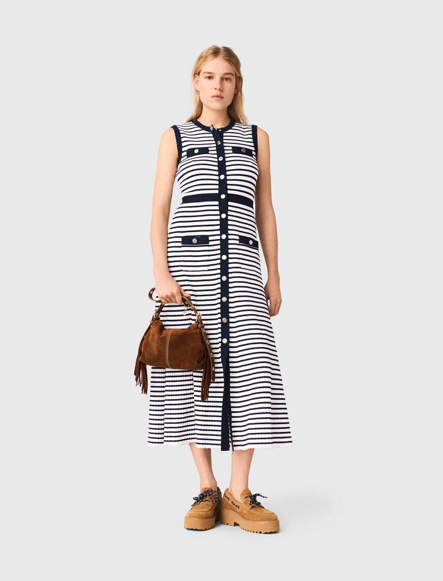 Maje Striped knit maxi dress