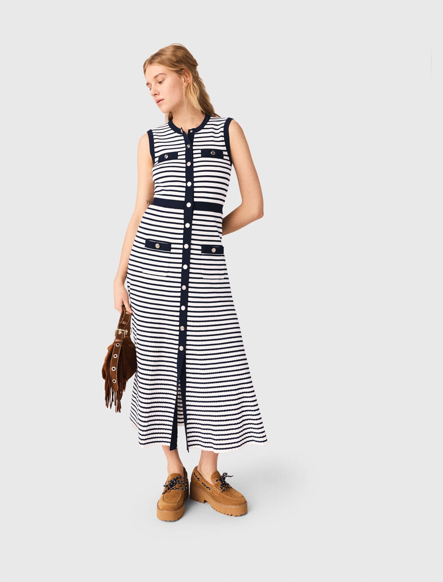 Maje Striped knit maxi dress