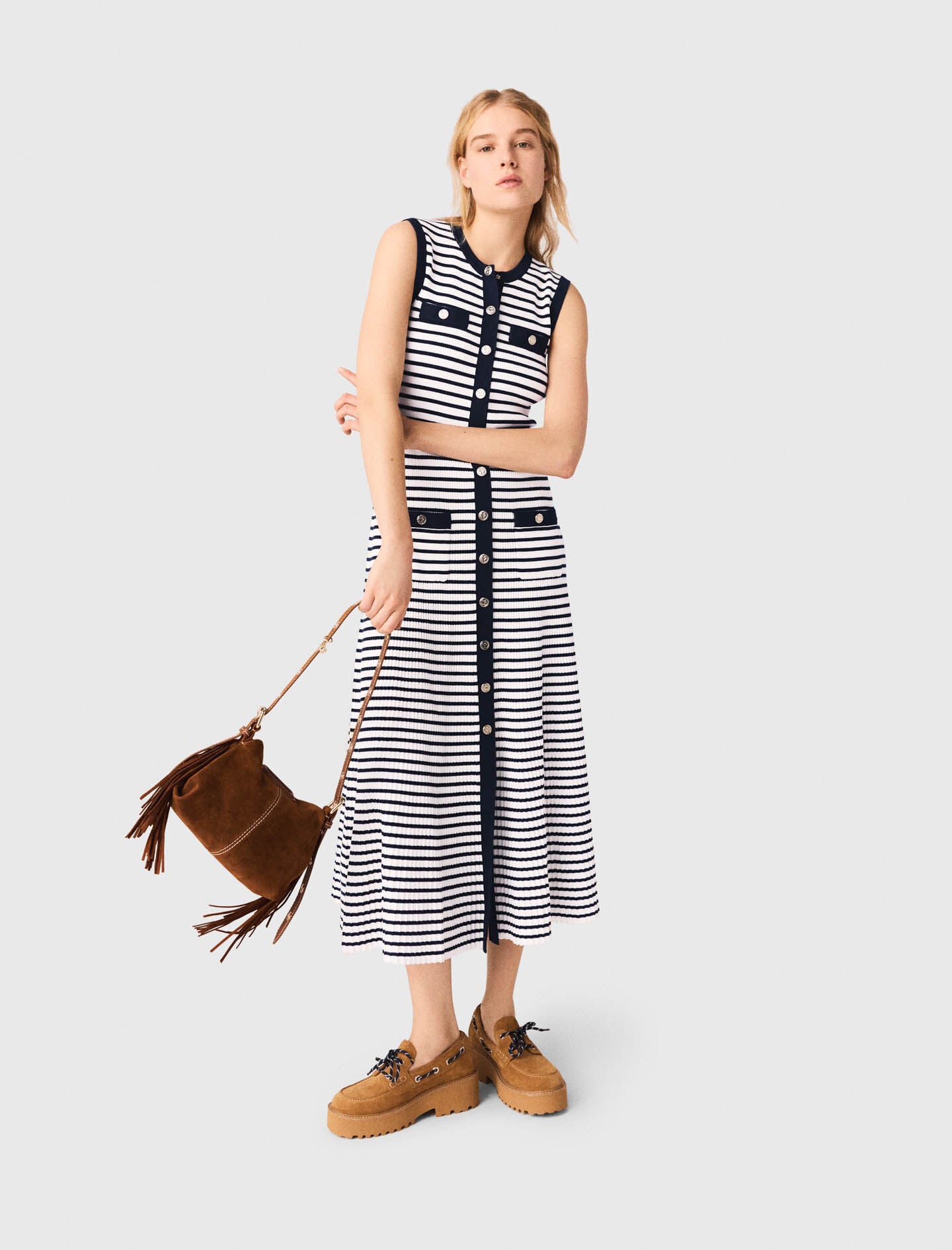 Maje Striped knit maxi dress