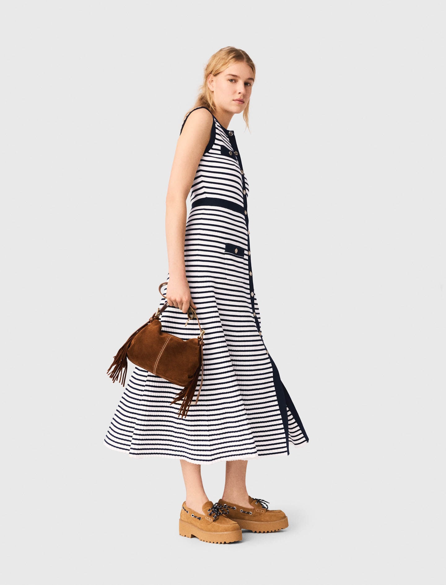 Maje Striped knit maxi dress