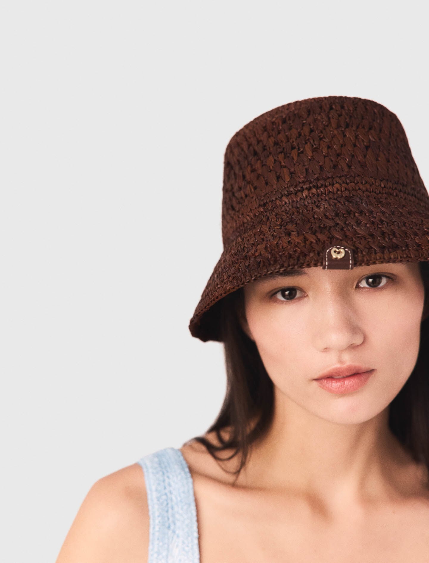 Maje Colourful natural raffia bucket hat