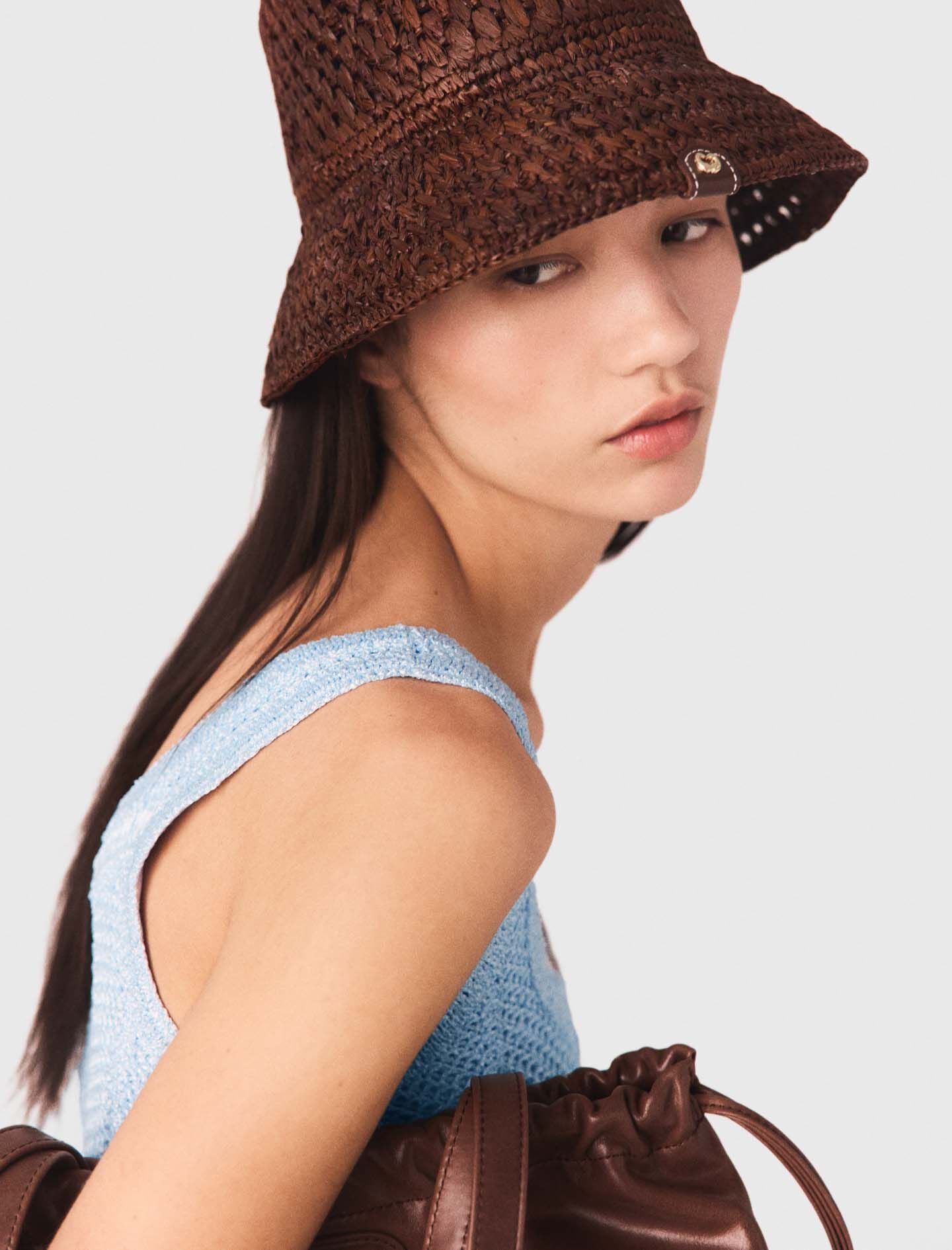 Maje Colourful natural raffia bucket hat