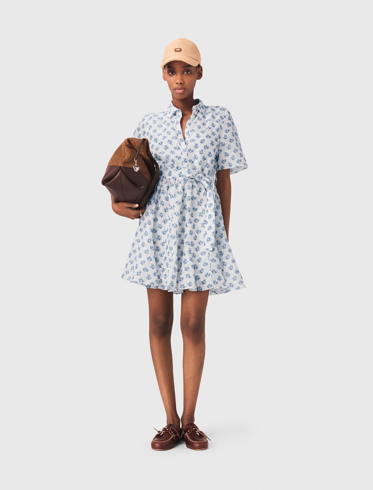 Maje Short patterned linen-blend dress