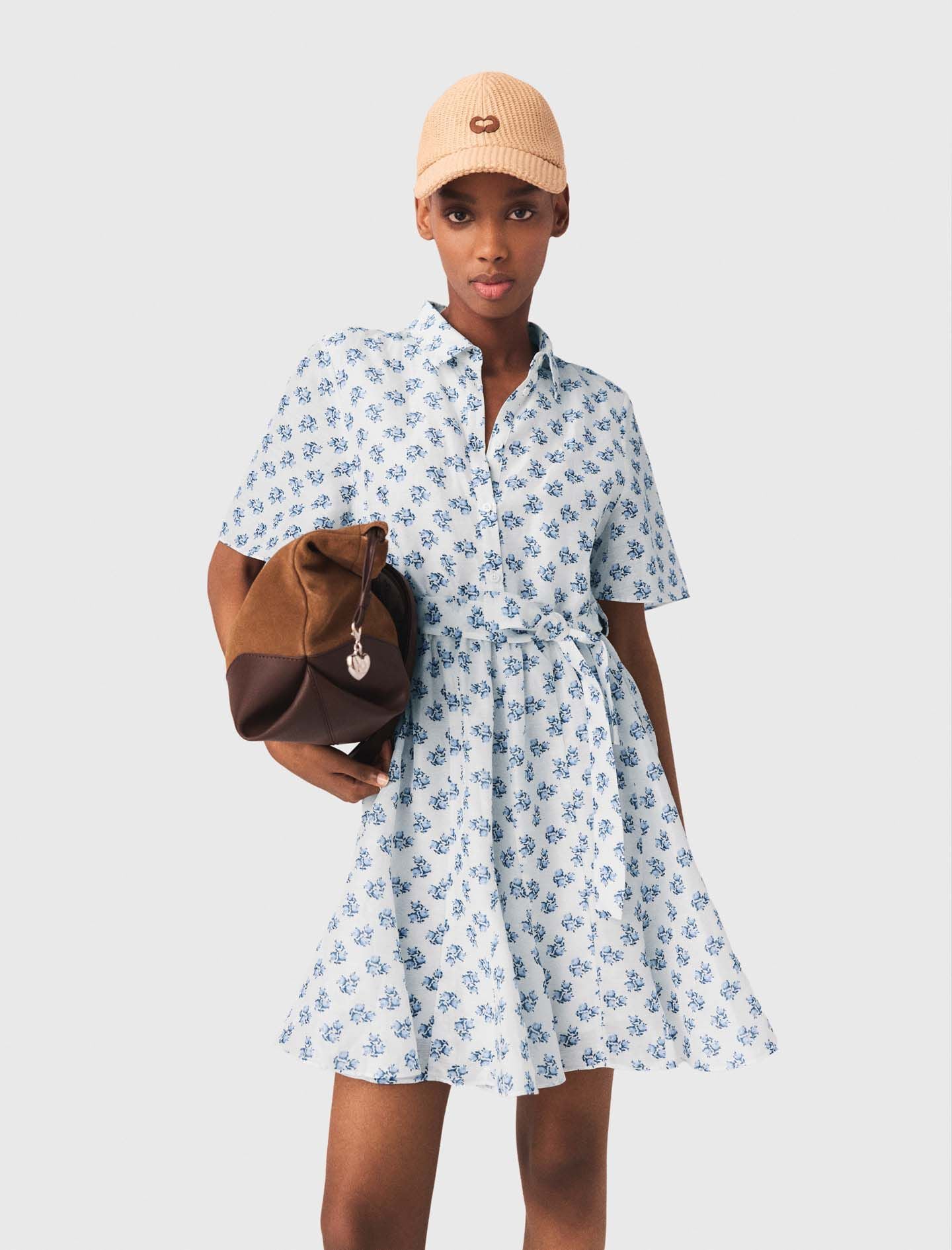 Maje Short patterned linen-blend dress