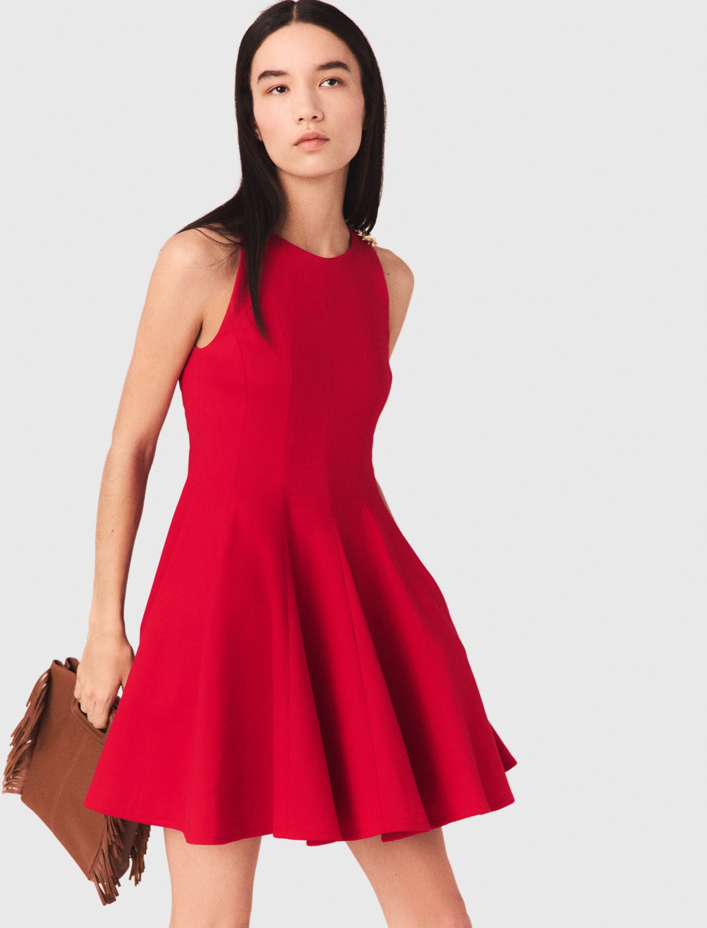 Maje Short flared linen-blend dress