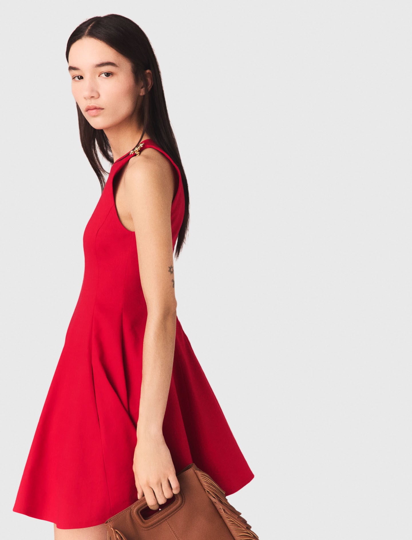 Maje Short flared linen-blend dress