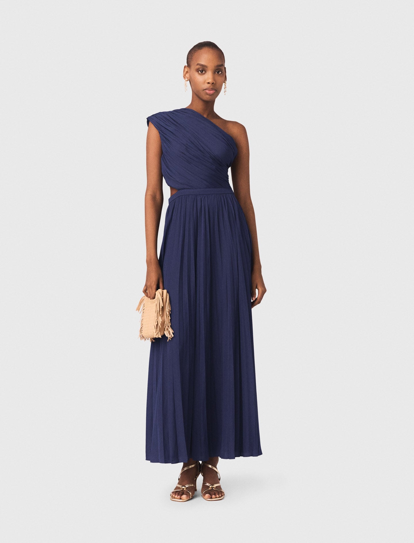 Maje Asymmetrical pleated maxi dress