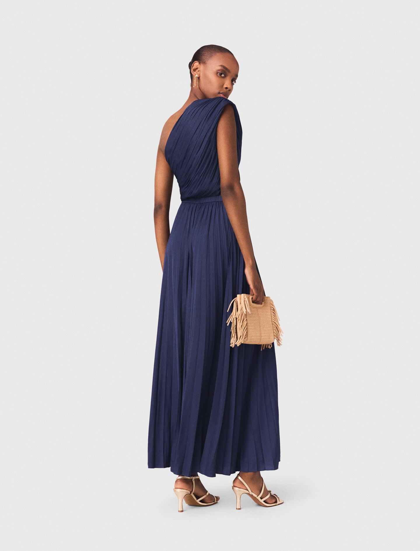 Maje Asymmetrical pleated maxi dress