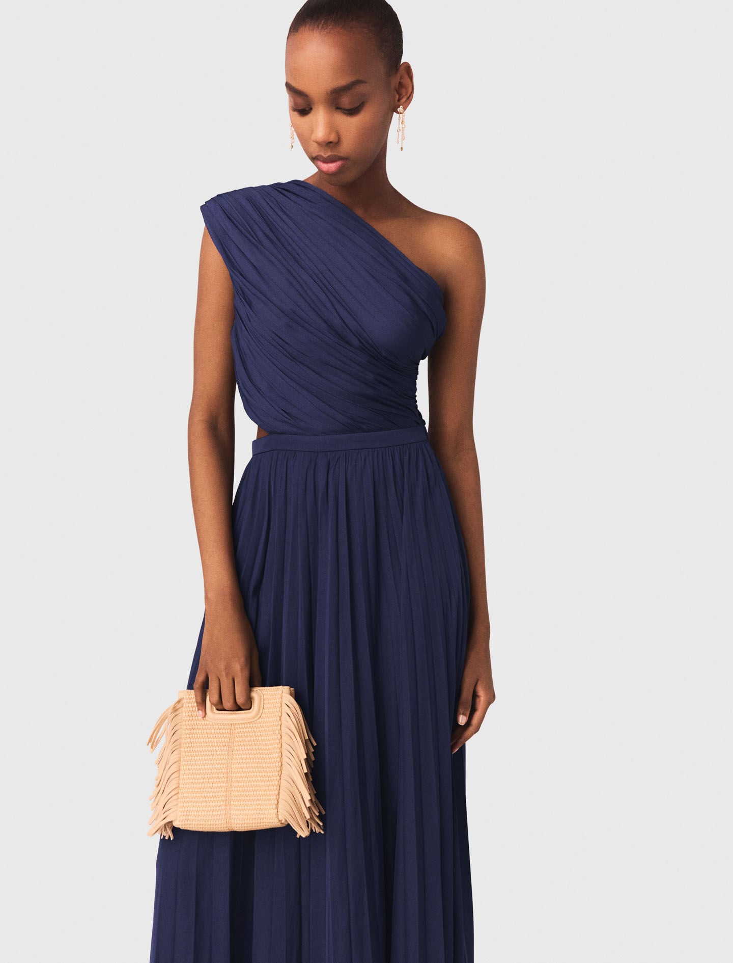 Maje Asymmetrical pleated maxi dress