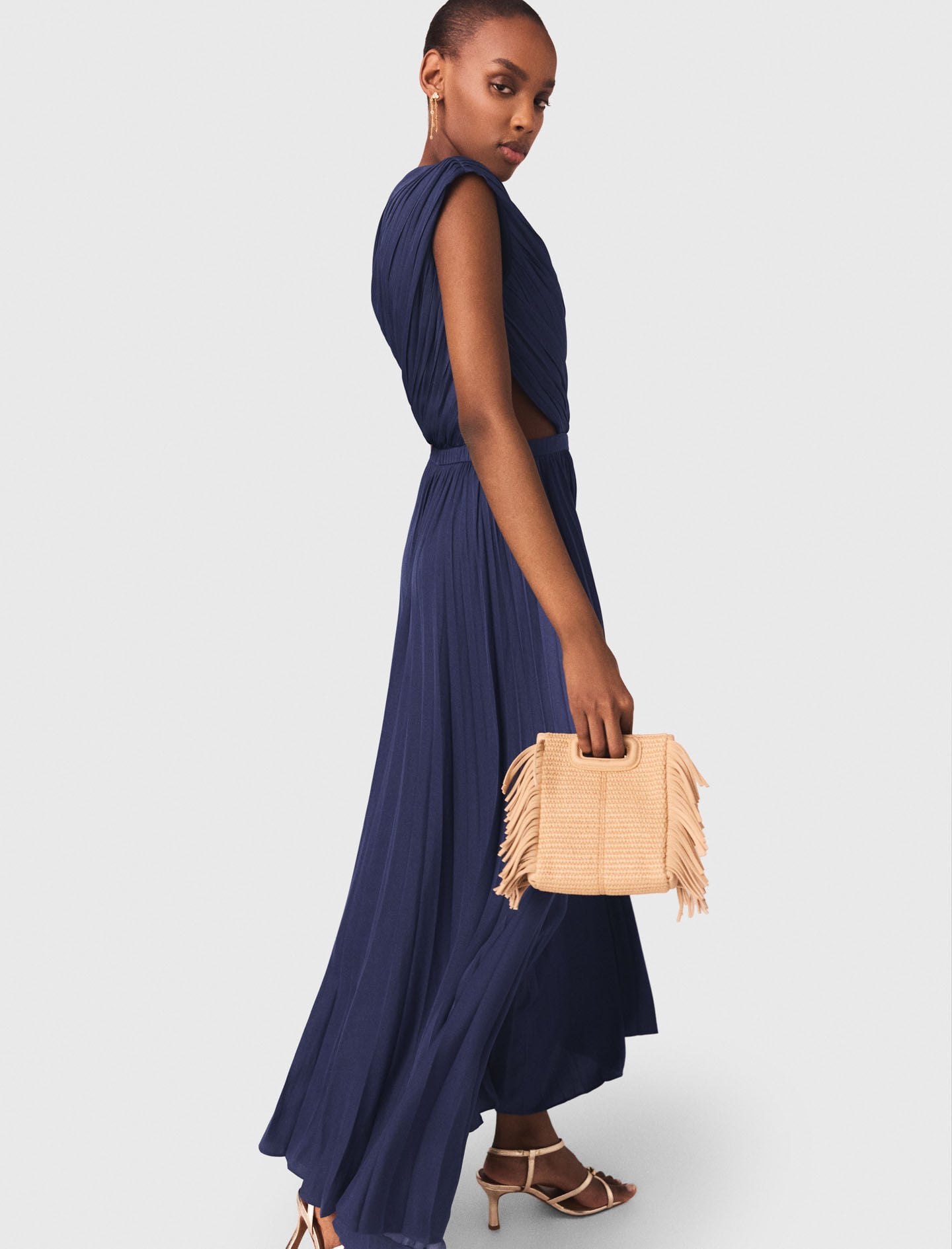 Maje Asymmetrical pleated maxi dress